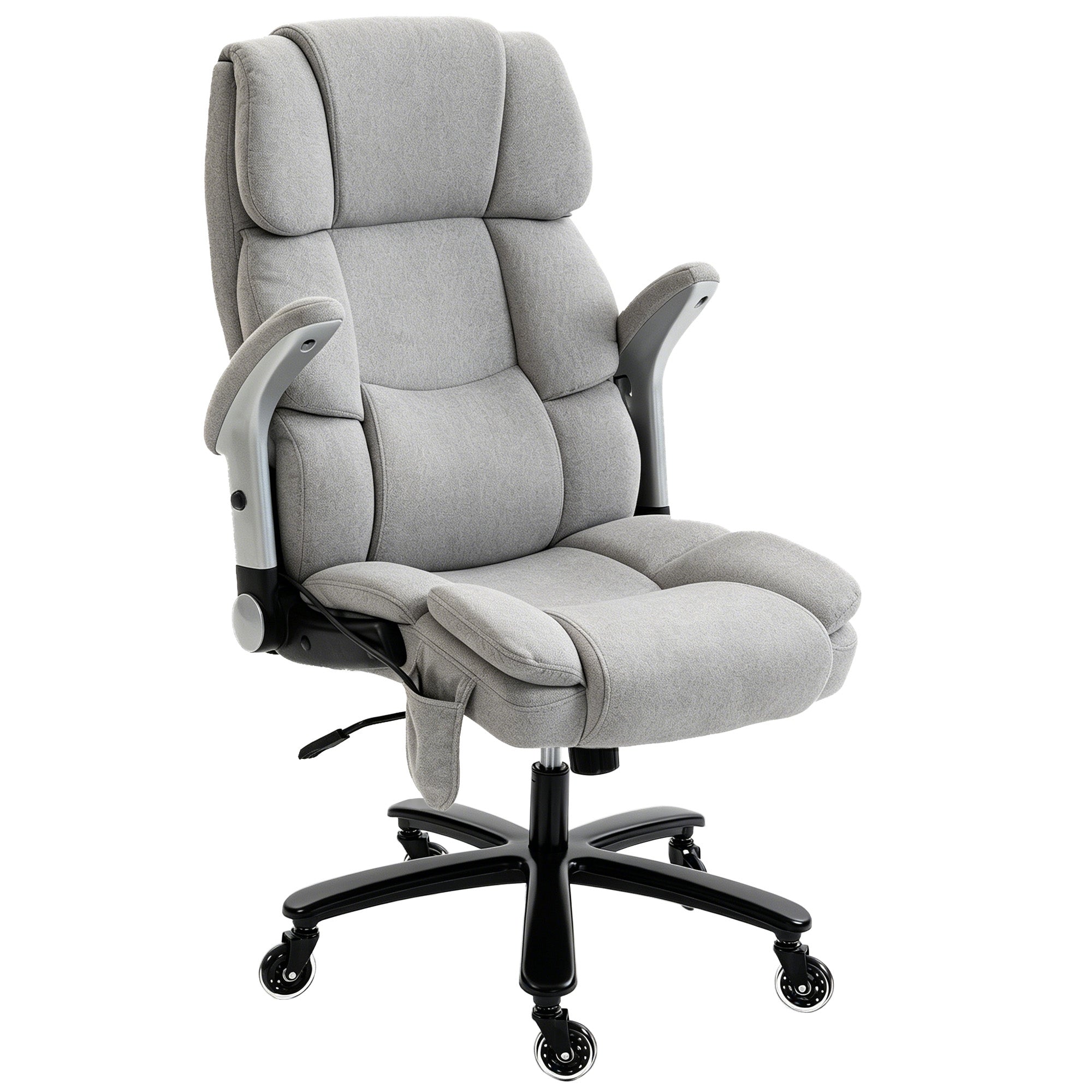 Office Chair — 397 lb Capacity, Inflatable Lumbar Support, Extra-Wide Executive Seat, Flip-Up Arms, Pocket Springs, Class-4 Gas Lift, Light Gray