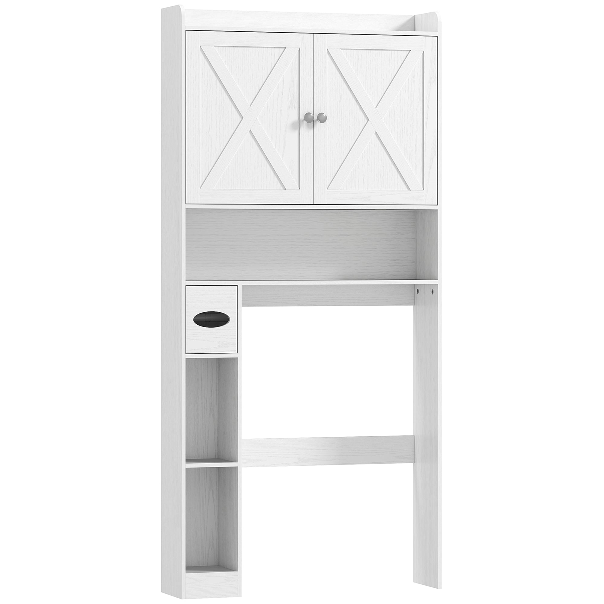 Over-The-Toilet Cabinet Bathroom Storage Toilet WC Cabinet with Barn Door, Adjustable Shelf, Open Compartments, and Toilet Paper Holder, 81.5x19.6x172cm, White