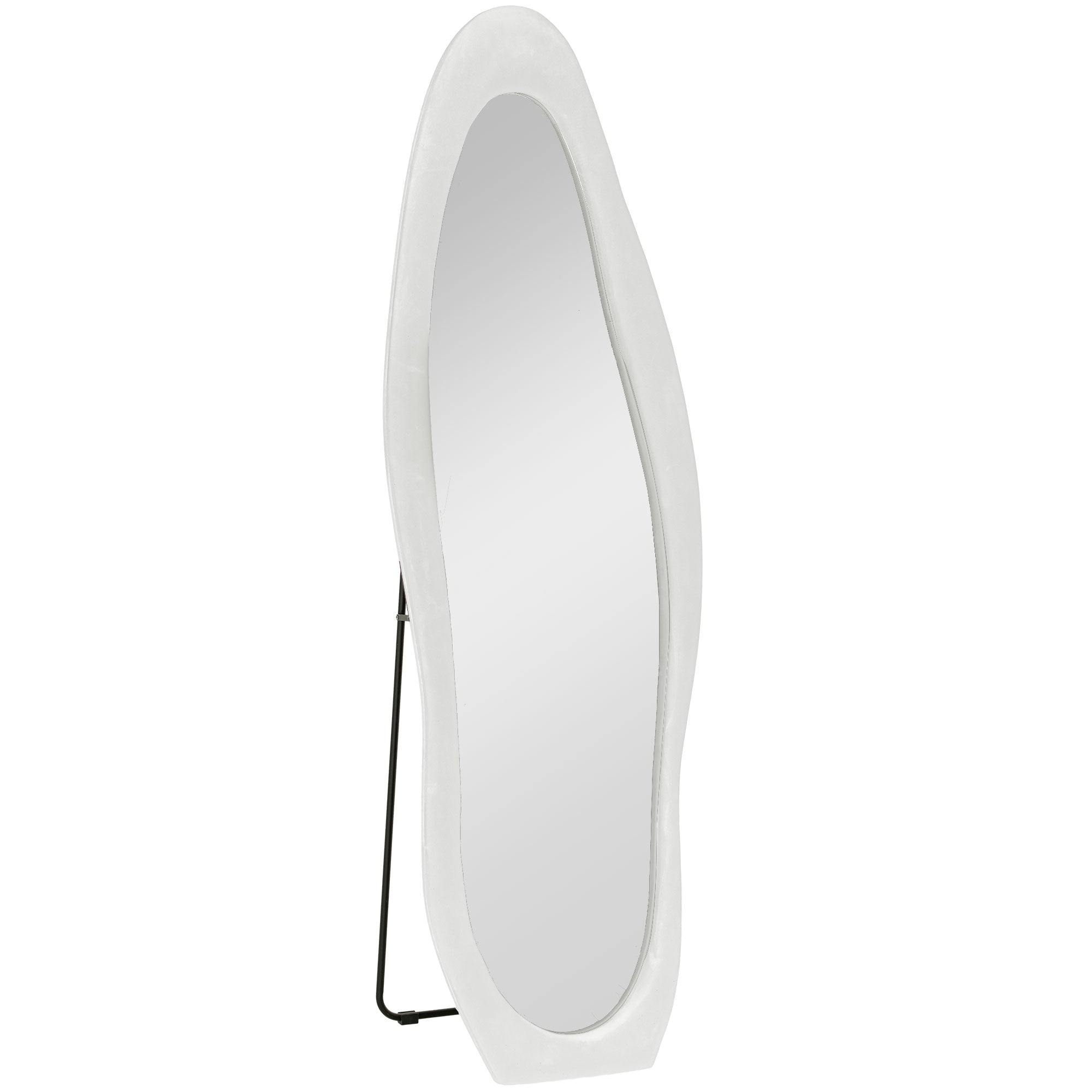 Full-Length Mirror, 160 x 50 cm Irregular Wavy Floor Mirror with Velvety Frame Cover, Large Wall Mirror, Dressing Mirror for Living Room, Bedroom, Wardrobe, Hallway, White