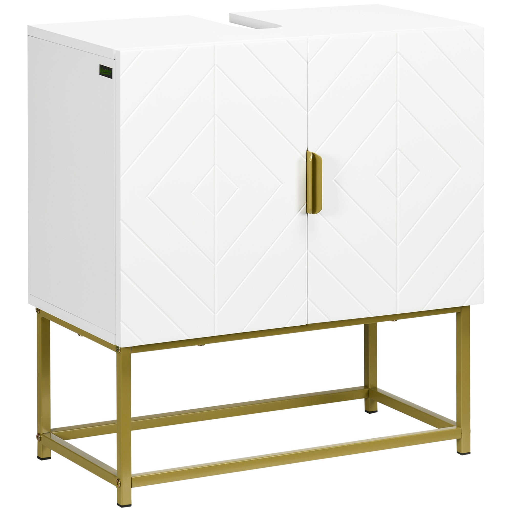 Under Sink Cabinet Bathroom Vanity Modern Cabinet with 2 Doors and Golden Steel Legs 60x30x65 cm White