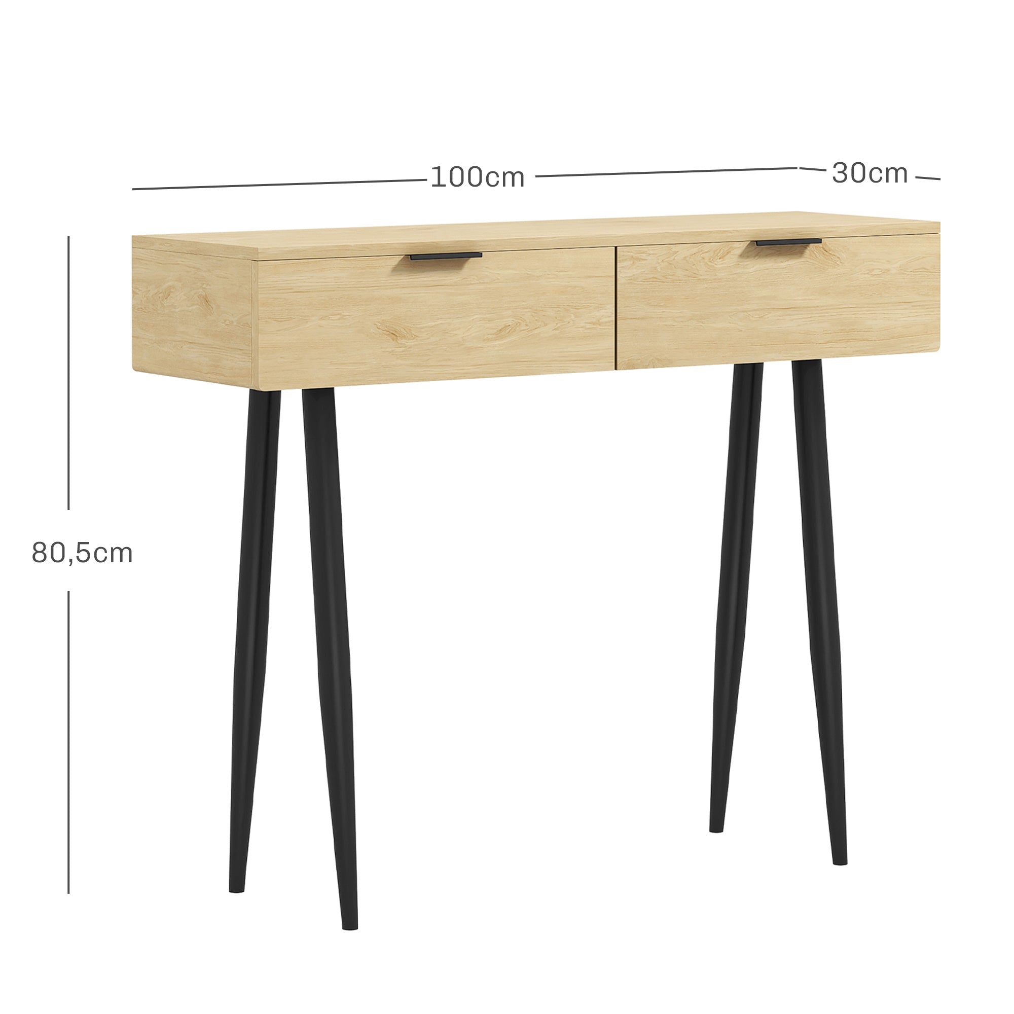 Console Table Entryway Furniture with 2 Drawers and Steel Legs Console Table Entryway Hallway 100x30x80.5 cm Oak