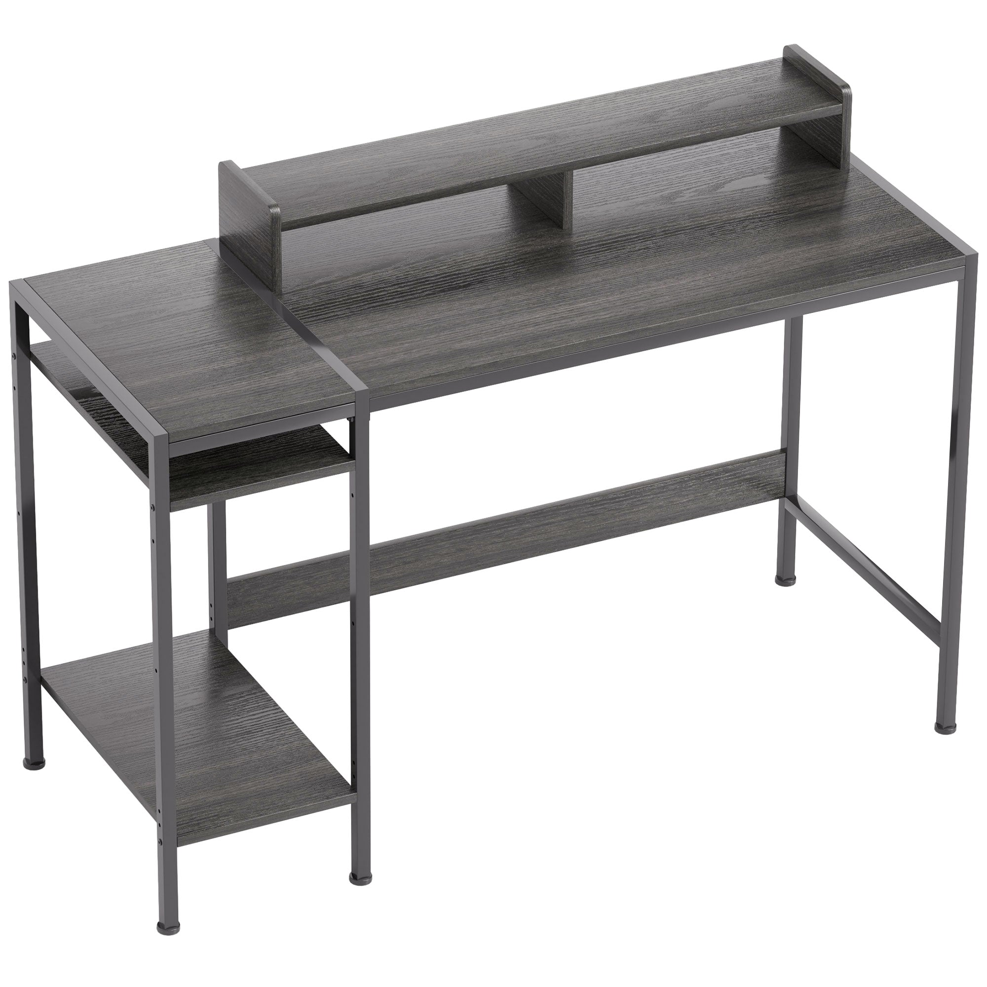 Modern Desk Writing Table with Side Shelves Adjustable Monitor Stand and Mobile Structure Computer Desk for Office Study 120x48x85.5 cm Charcoal Gray