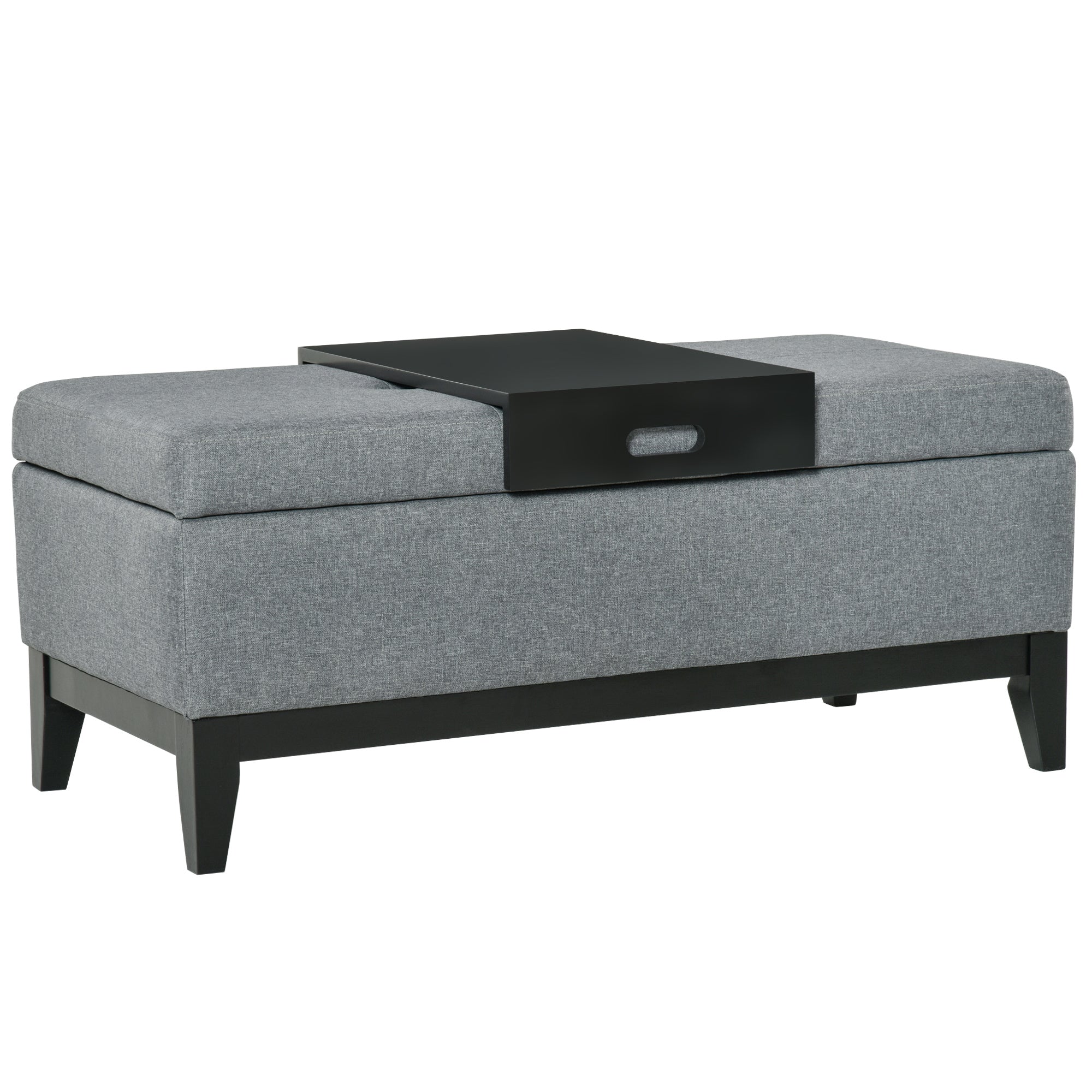 Storage Bench with Removable Tray Upholstered Ottoman with Linen Look, Storage Chest with Wooden Legs, Bedroom Bench for Living Room Bedroom Entryway 107 x 50 x 44 cm, Dark Gray