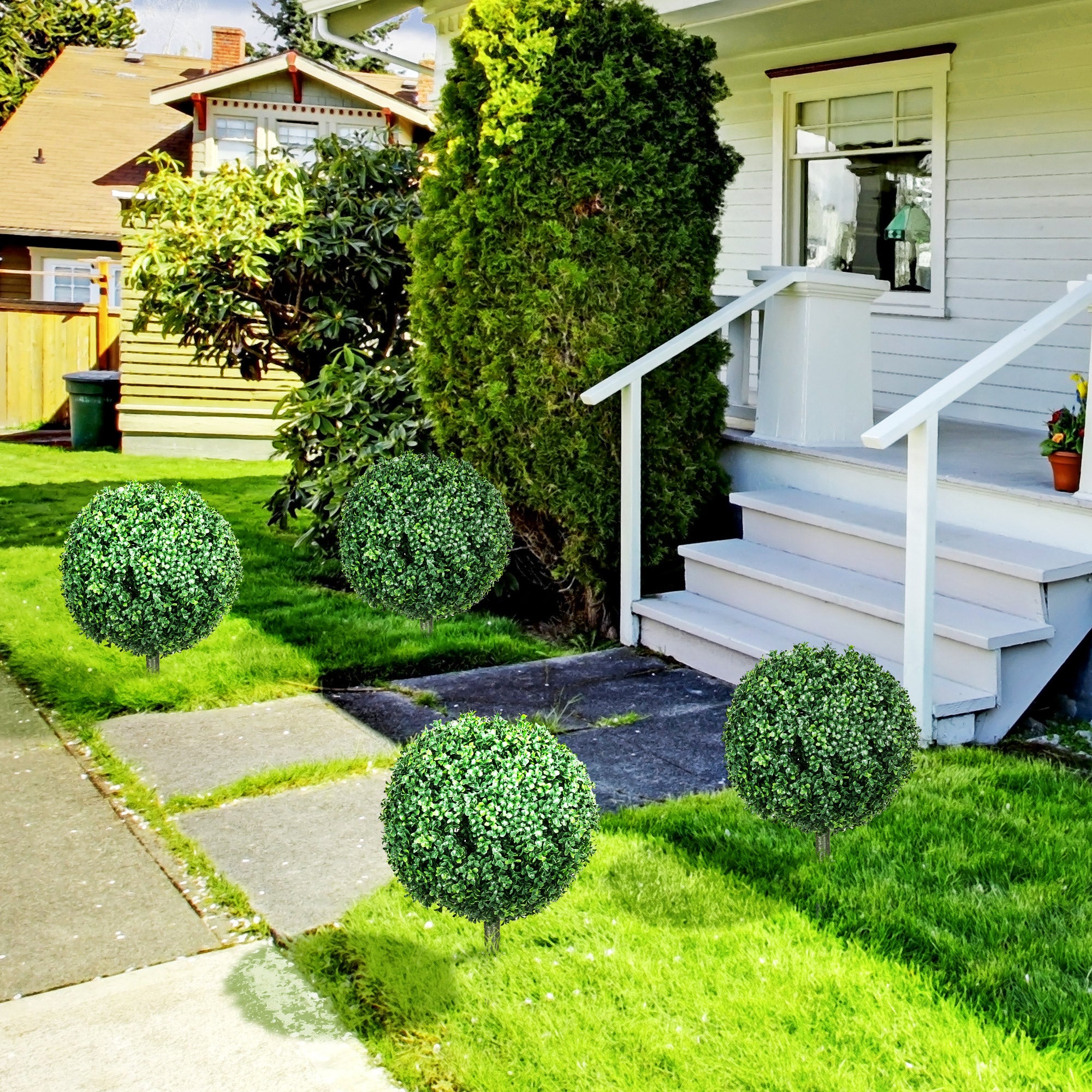 2-Piece Large Artificial Boxwood Tree 70 cm Artificial Plant with UV Protection, Artificial Plants Lifelike with Ground Stakes for Living Room Bedroom Office Garden Modern Decoration