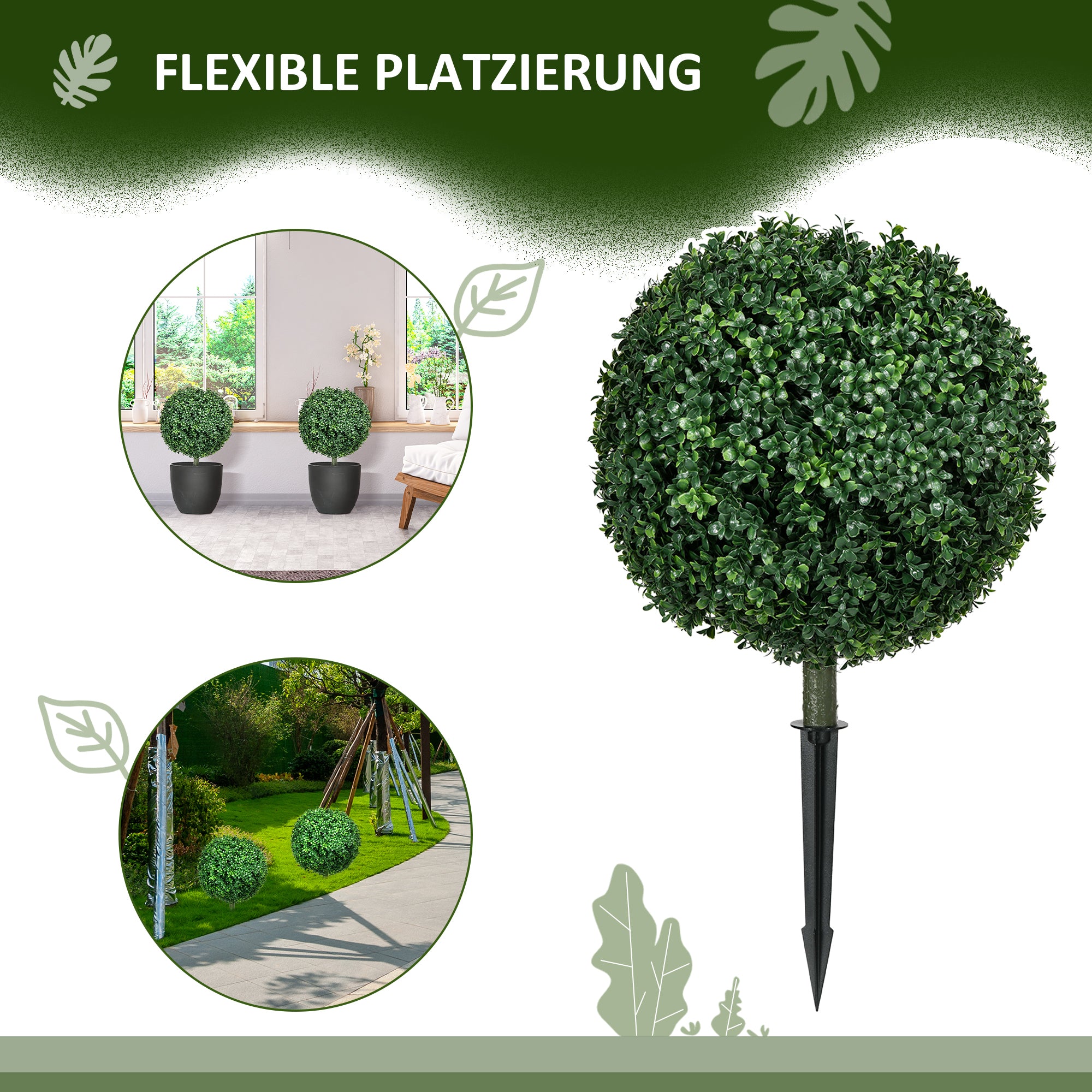 2-Piece Large Artificial Boxwood Tree 70 cm Artificial Plant with UV Protection, Artificial Plants Lifelike with Ground Stakes for Living Room Bedroom Office Garden Modern Decoration