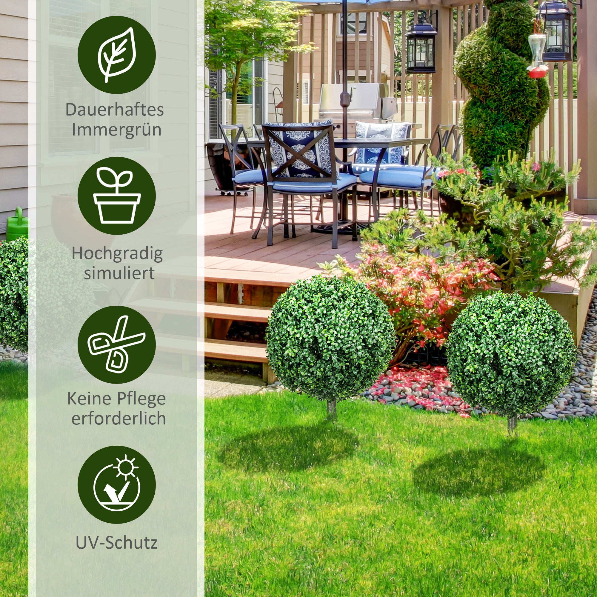 2-Piece Large Artificial Boxwood Tree 70 cm Artificial Plant with UV Protection, Artificial Plants Lifelike with Ground Stakes for Living Room Bedroom Office Garden Modern Decoration