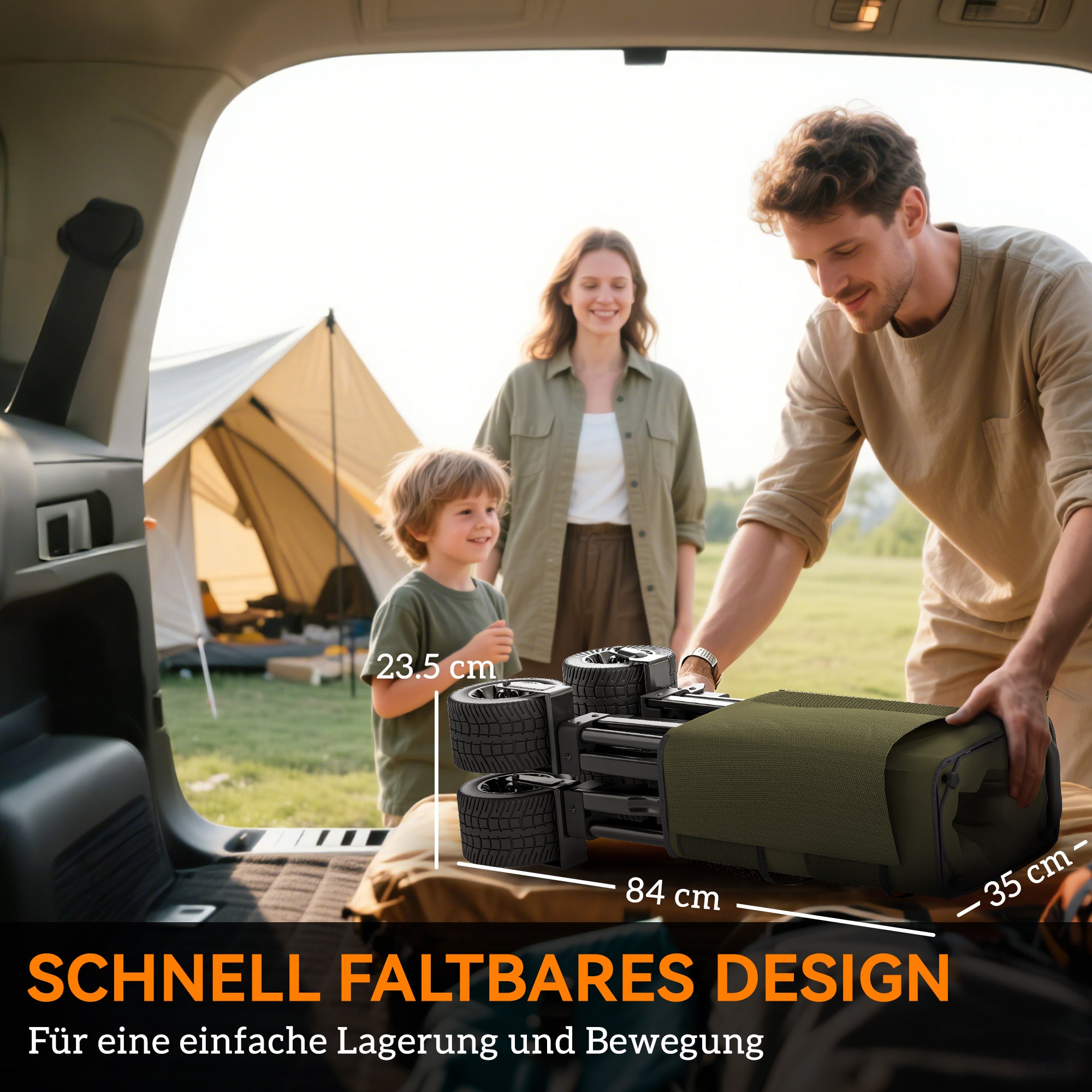 Folding Cart, Transport Wagon with Adjustable Handle, Beach Wagon with Pockets, Garden Cart with Wide Swivel Wheels, Supports up to 120 kg, Green