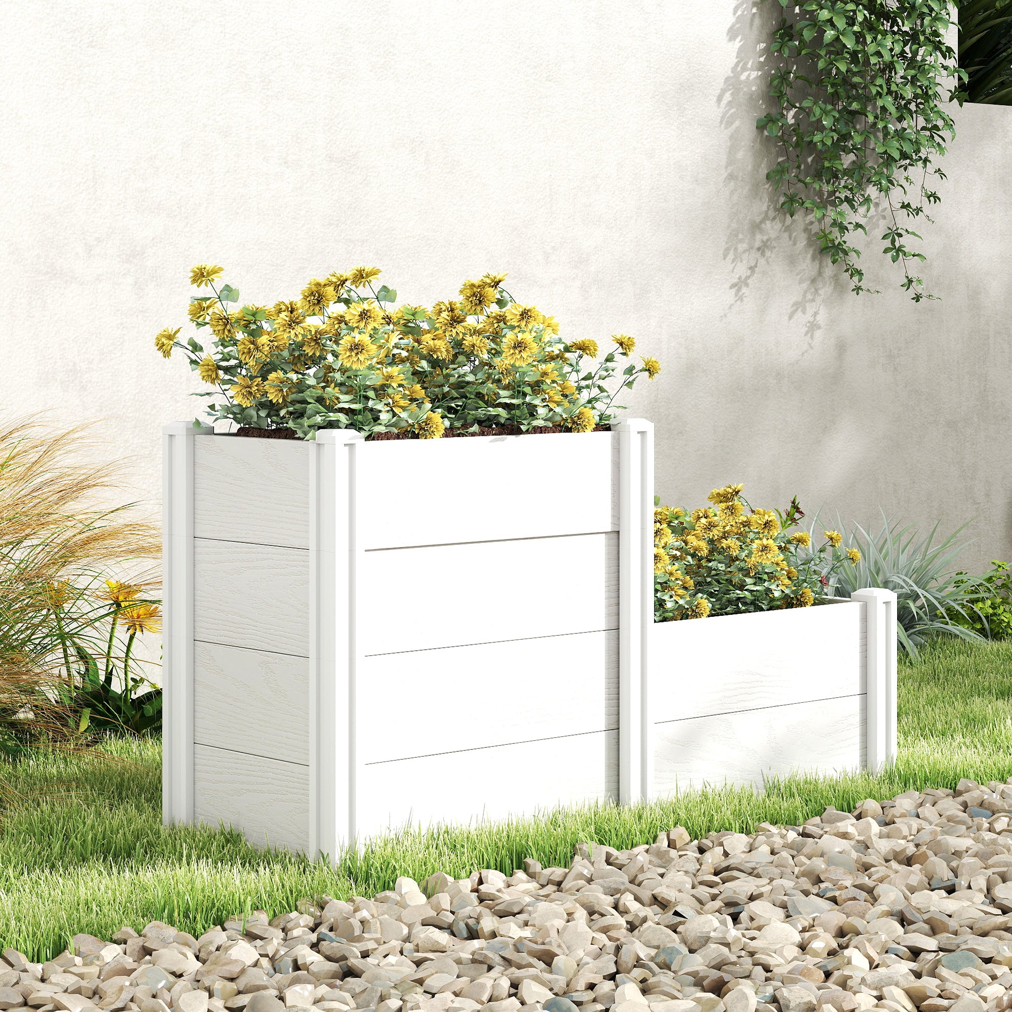3-Tier Stackable Raised Garden Bed with Open Bottom – Modular Vinyl Planter Box for Garden & Balcony, 47.2 x 31.5 x 25.2 in, White