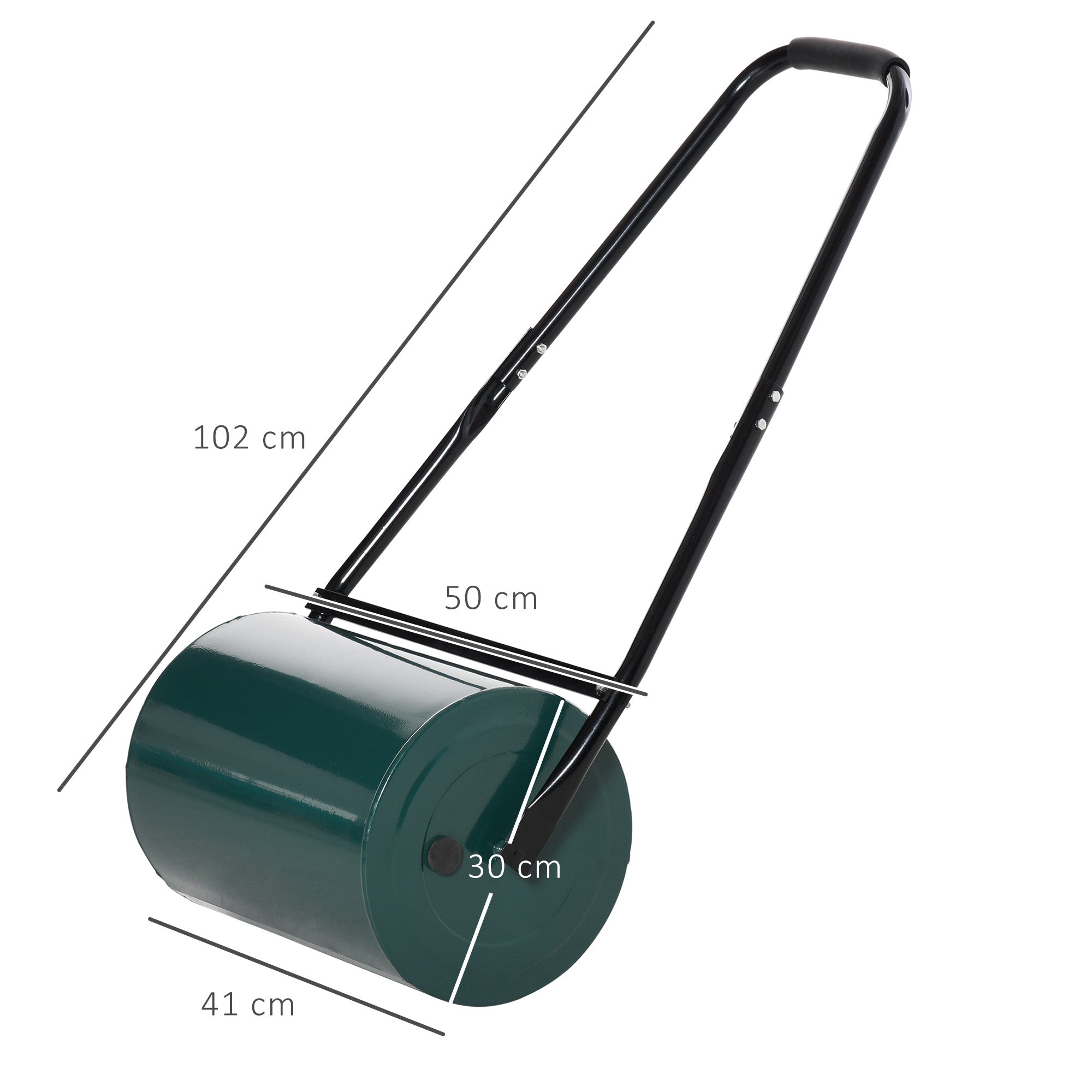 Lawn Roller Garden Roller with U-Handle 31 cm Diameter 30 cm Working Width 40 L Water/Sand Capability Metal Green