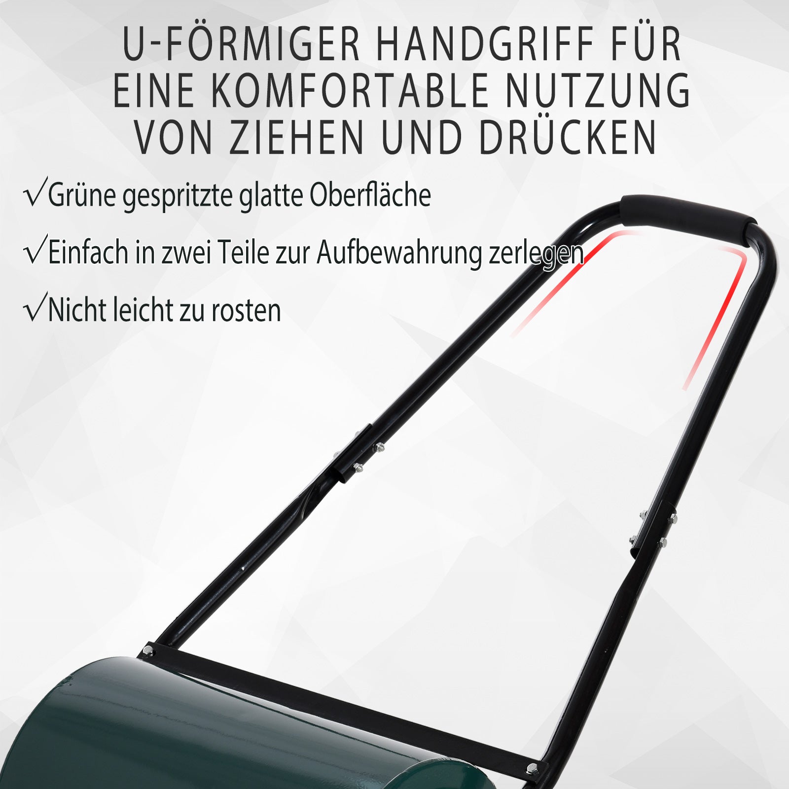 Lawn Roller Garden Roller with U-Handle 31 cm Diameter 30 cm Working Width 40 L Water/Sand Capability Metal Green