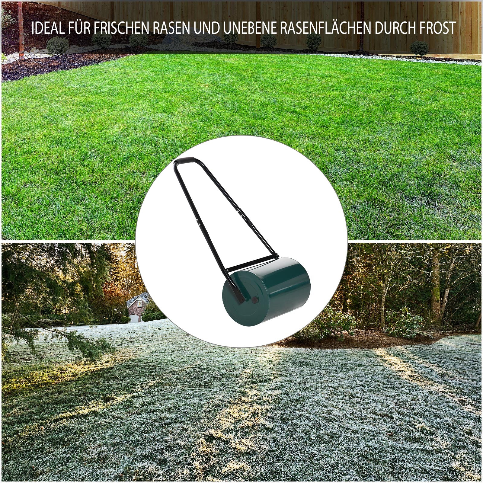 Lawn Roller Garden Roller with U-Handle 31 cm Diameter 30 cm Working Width 40 L Water/Sand Capability Metal Green