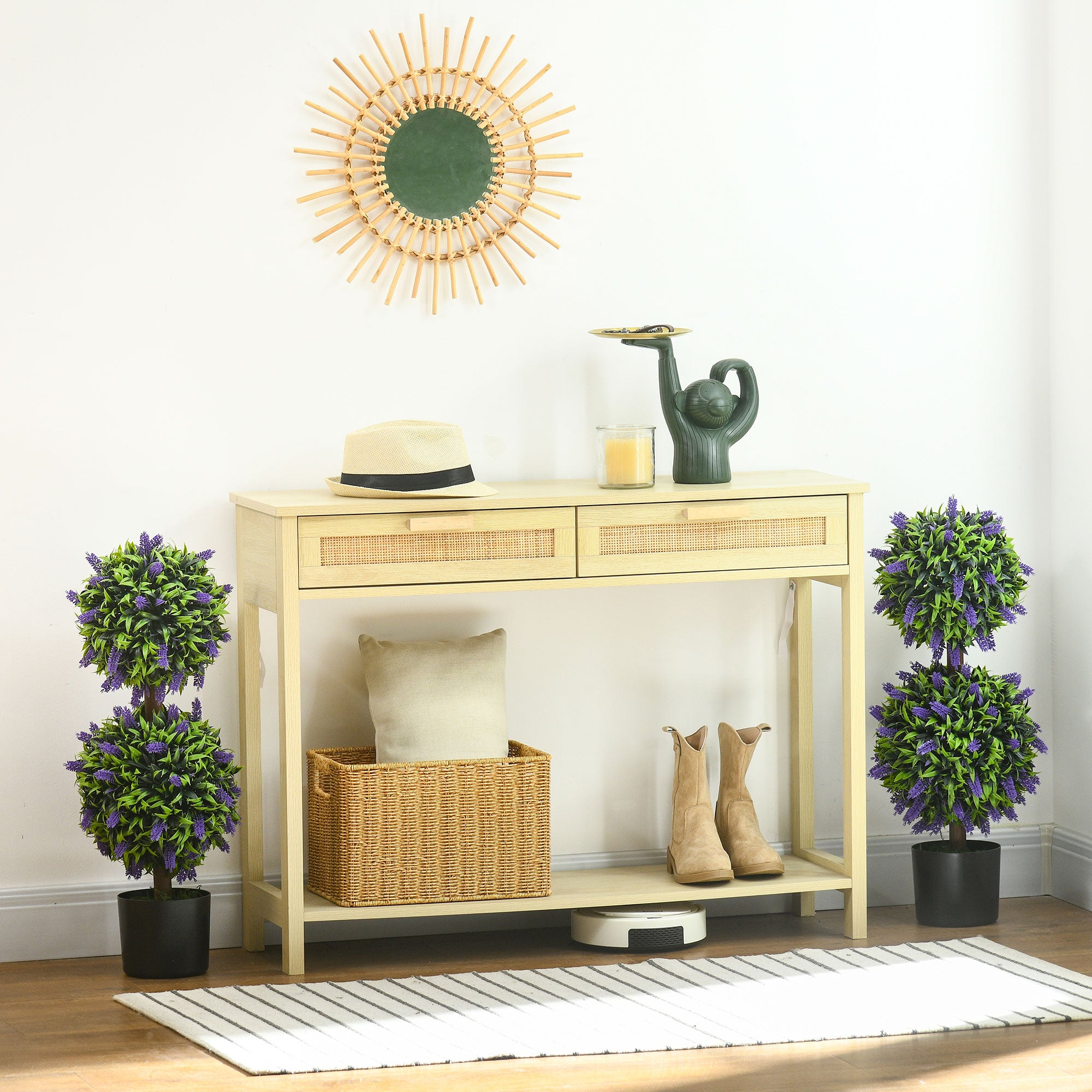 2-Piece Set Artificial Lavender Trees Large 70 cm Artificial Plant, Plastic Artificial Plants in Pot, UV-Resistant Artificial Flowers with 2 Spheres for Living Room Bedroom Office Garden