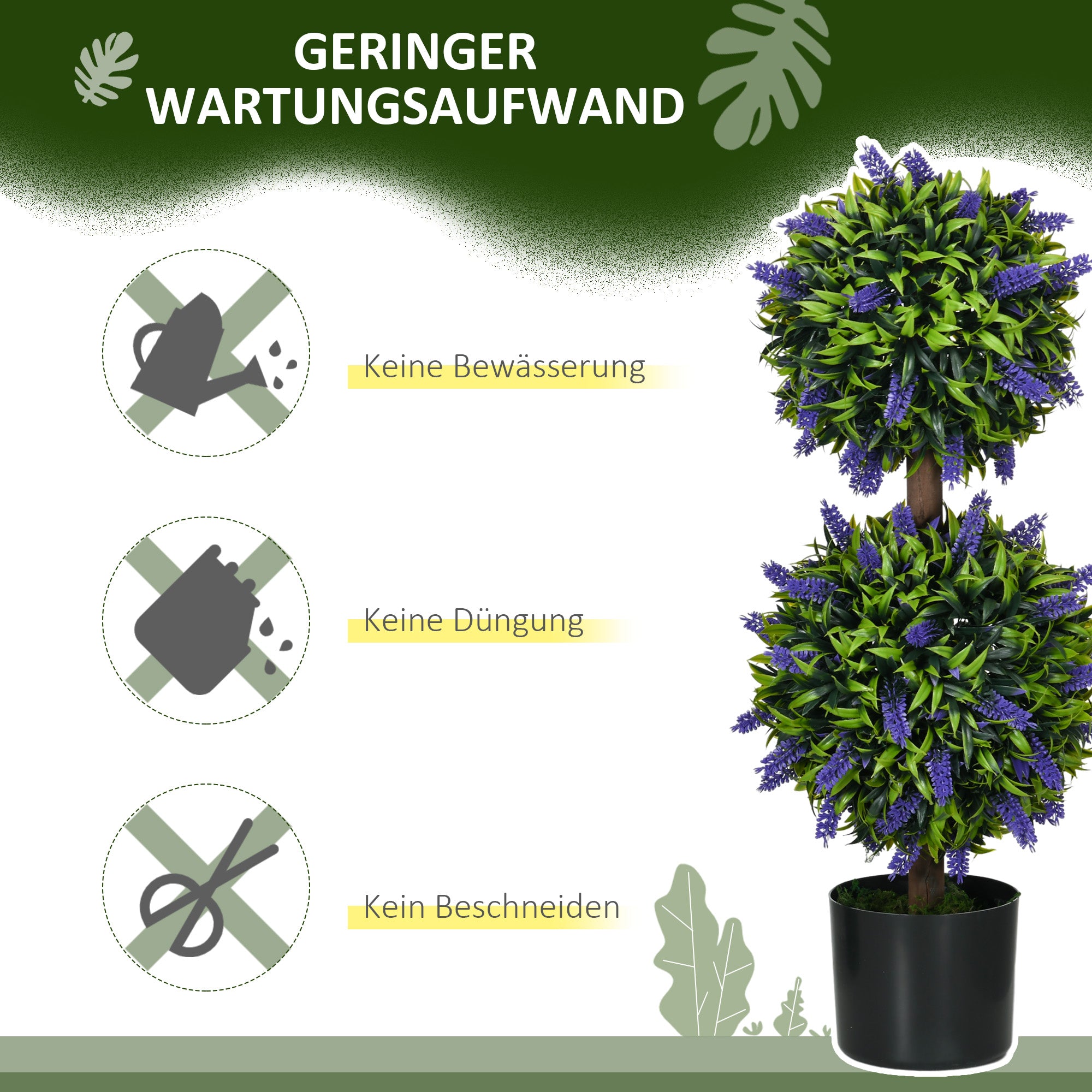 2-Piece Set Artificial Lavender Trees Large 70 cm Artificial Plant, Plastic Artificial Plants in Pot, UV-Resistant Artificial Flowers with 2 Spheres for Living Room Bedroom Office Garden