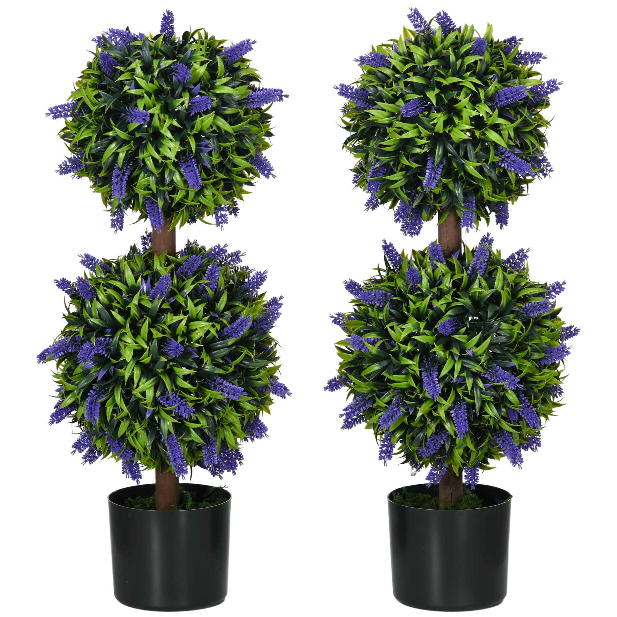 2-Piece Set Artificial Lavender Trees Large 70 cm Artificial Plant, Plastic Artificial Plants in Pot, UV-Resistant Artificial Flowers with 2 Spheres for Living Room Bedroom Office Garden