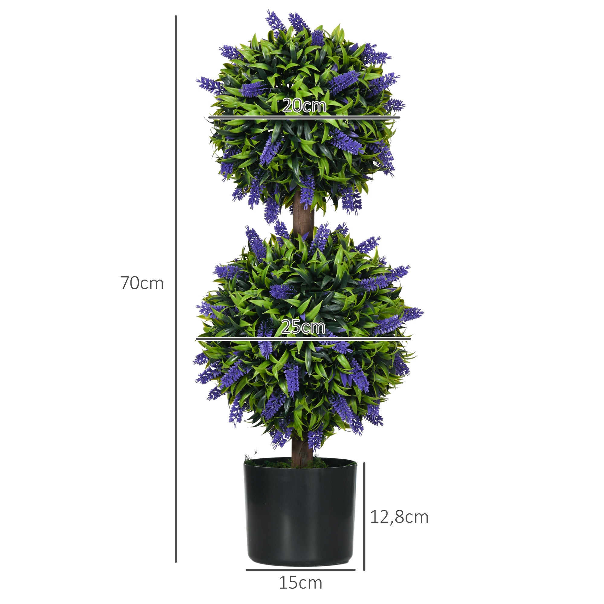 2-Piece Set Artificial Lavender Trees Large 70 cm Artificial Plant, Plastic Artificial Plants in Pot, UV-Resistant Artificial Flowers with 2 Spheres for Living Room Bedroom Office Garden