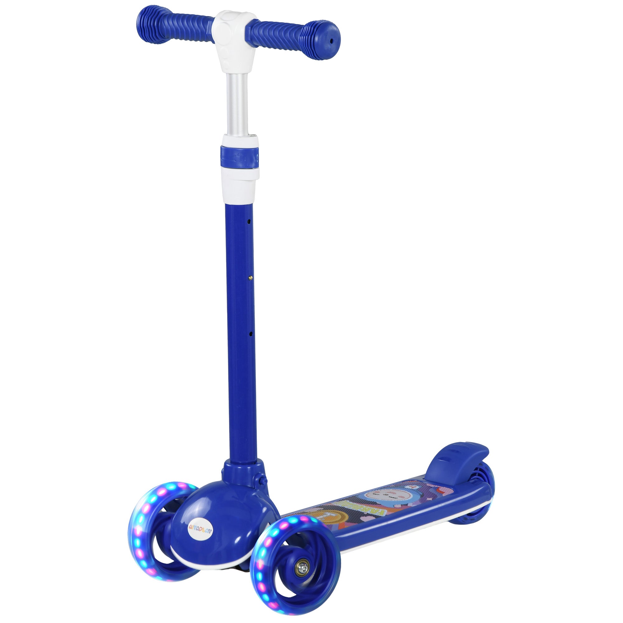 Kids Scooter - 3-Wheel Scooter with Bright LED Wheels - Adjustable TPE Handlebars - Rear Friction Brake - Steel PP for Children aged 2 to 6 years Blue