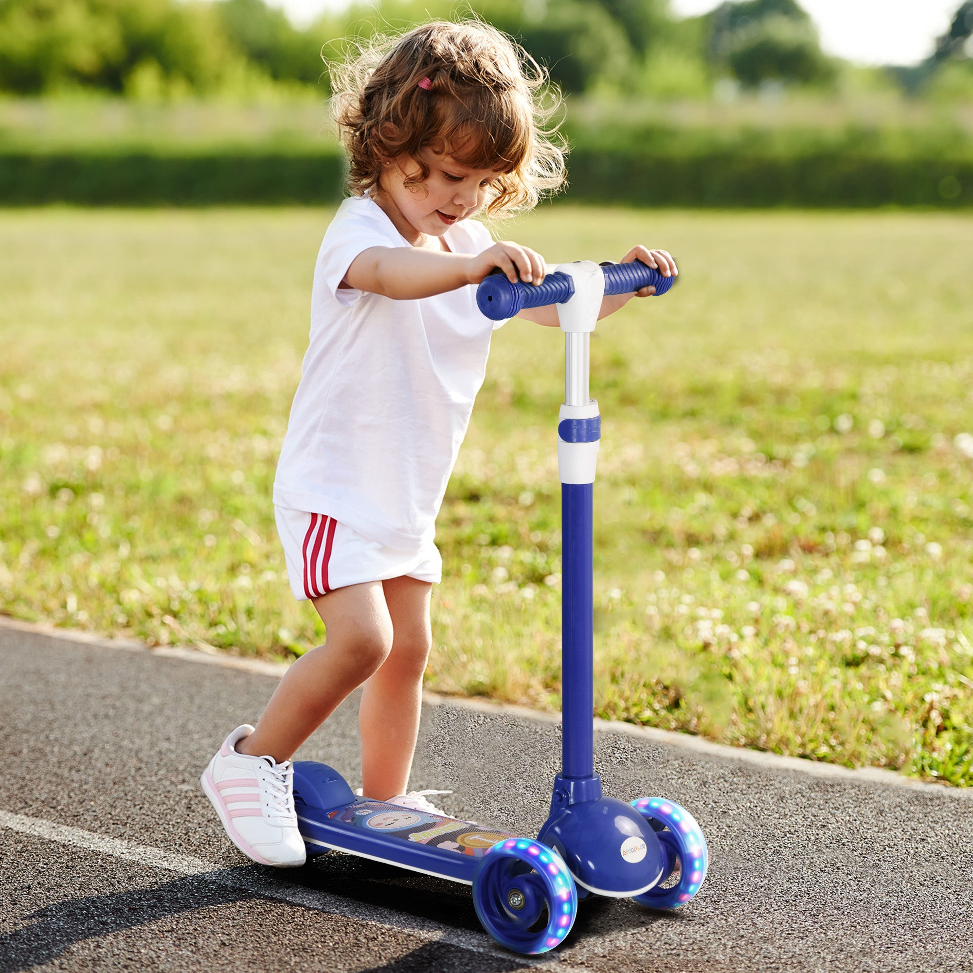 Kids Scooter - 3-Wheel Scooter with Bright LED Wheels - Adjustable TPE Handlebars - Rear Friction Brake - Steel PP for Children aged 2 to 6 years Blue