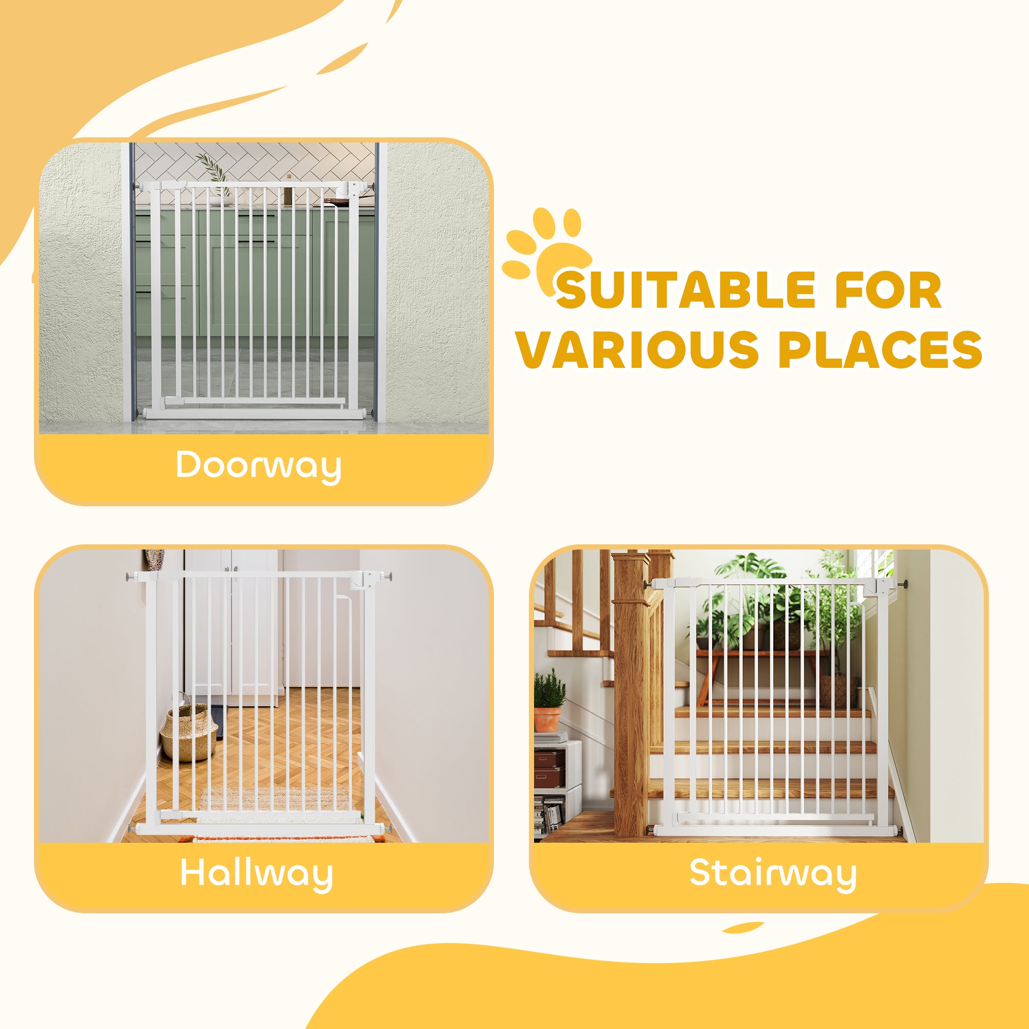 Baby & Pet Safety Gate, Adjustable 76–80 cm (30–31.5 in) Width, Pressure-Mount No-Drill, Auto-Close, Bidirectional, White