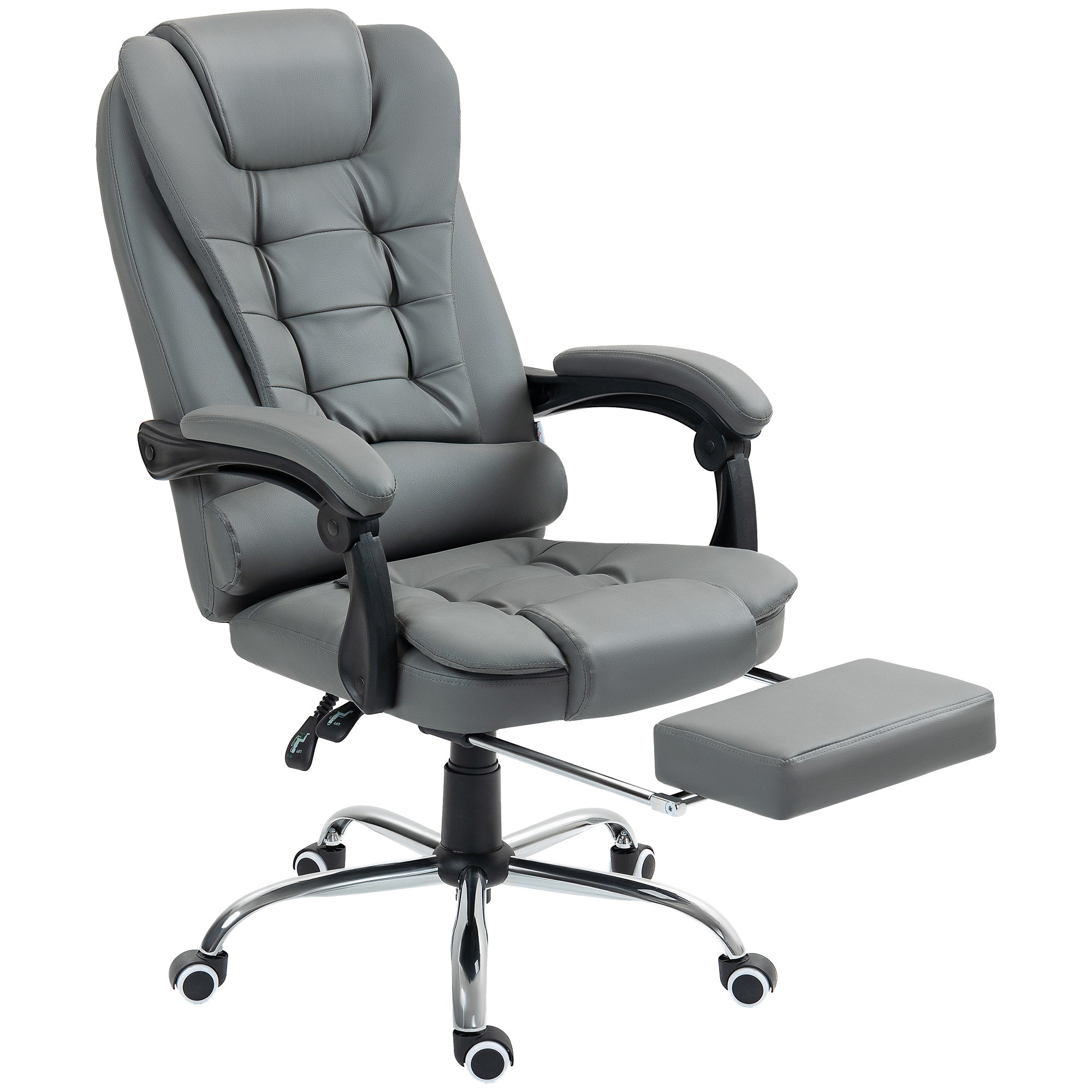 Executive Office Chair with Footrest, Desk Chair with Tilt Function, Height Adjustable Computer Chair with Armrest, Swivel Chair for Office, Faux Leather, Gray