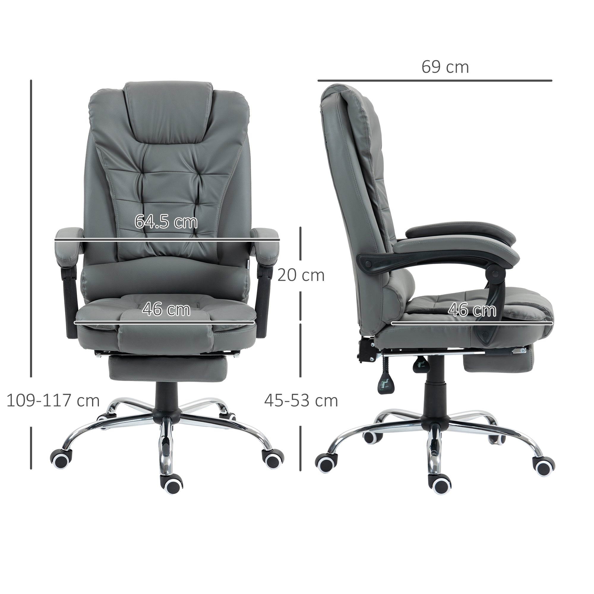 Executive Office Chair with Footrest, Desk Chair with Tilt Function, Height Adjustable Computer Chair with Armrest, Swivel Chair for Office, Faux Leather, Gray