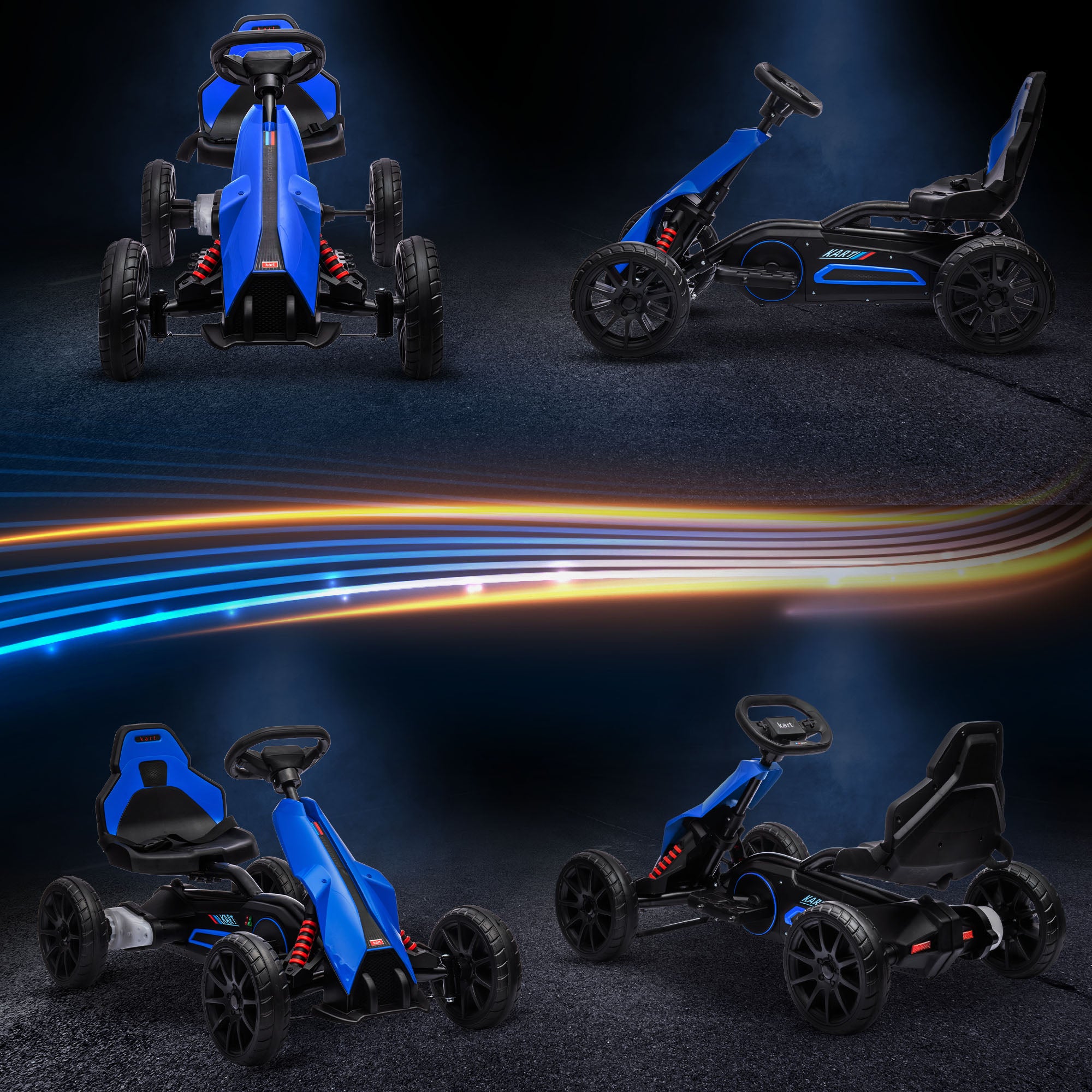 Electric Go-Kart for Kids 3-8 Years Old with 12V Battery Speed Adjustable 3-5 km/h and Safety Belt Load 30 kg for Outdoor Use 100x58x58.5 cm Blue
