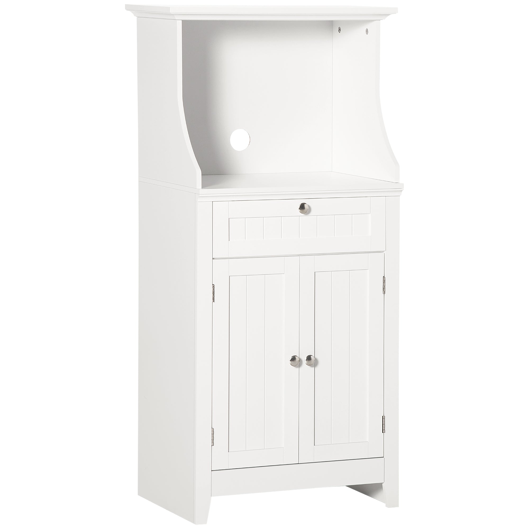 Kitchen Utility Cart Microwave Cabinet Kitchen Sideboard with Drawer Shelf 2 Doors Compartment Anti-Tipping Design for Dining Room 60x40x122.5 cm White