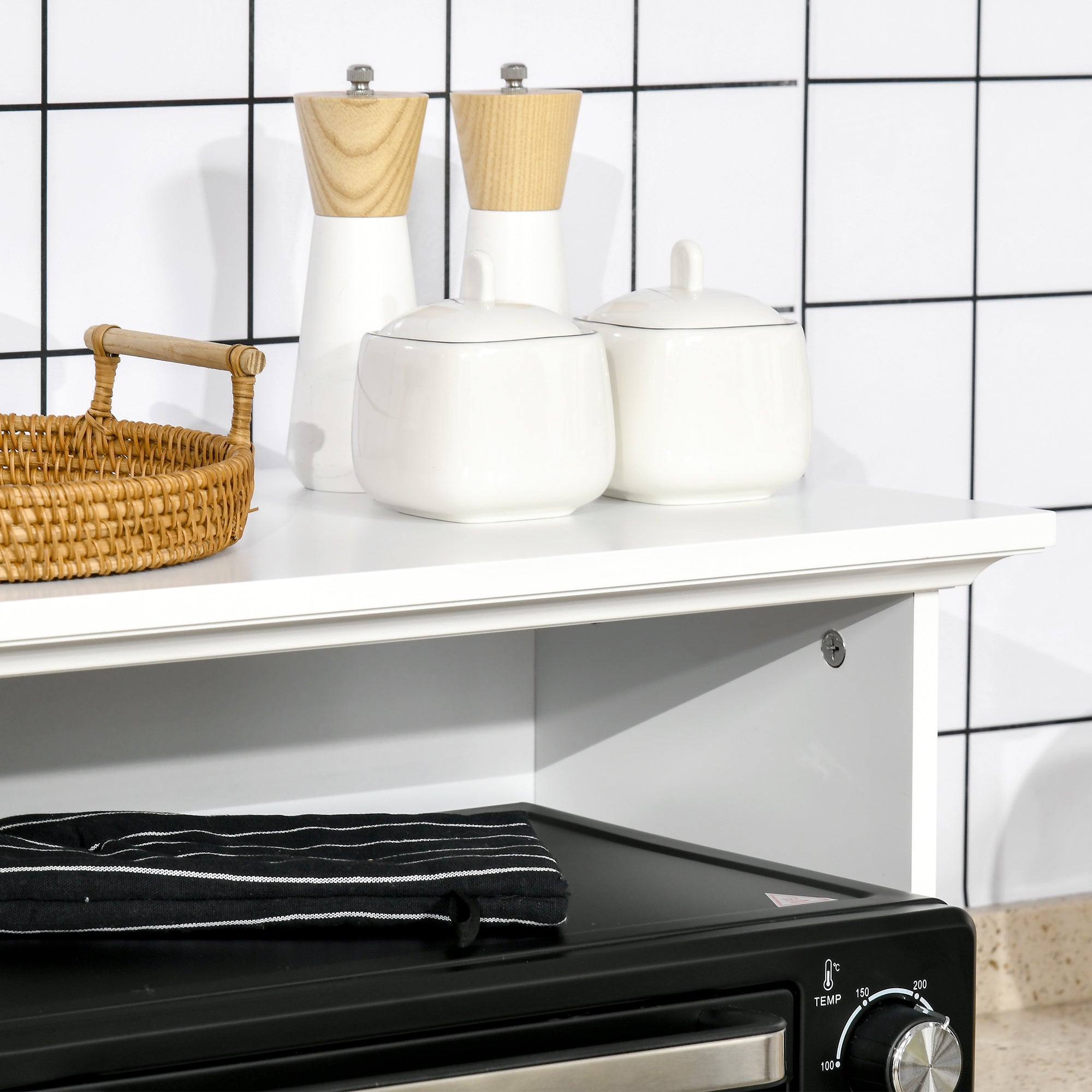 Kitchen Utility Cart Microwave Cabinet Kitchen Sideboard with Drawer Shelf 2 Doors Compartment Anti-Tipping Design for Dining Room 60x40x122.5 cm White