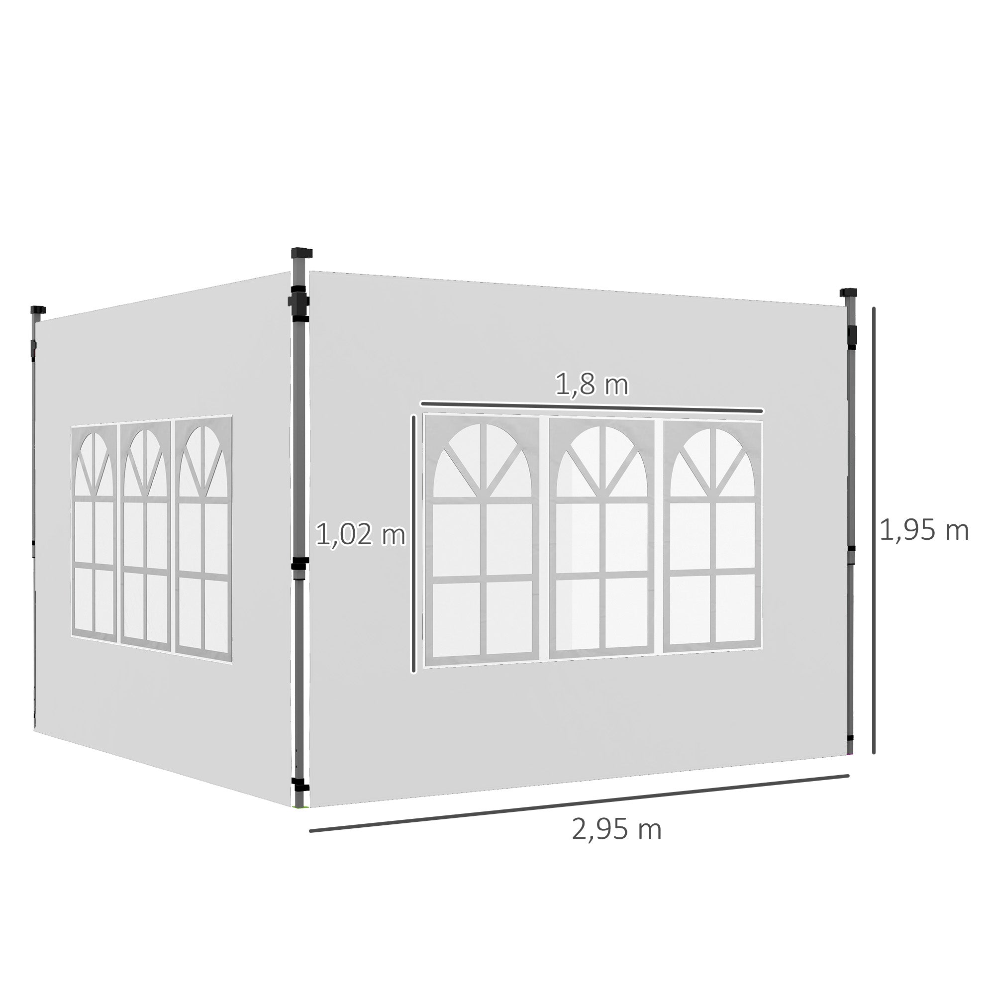 Set of 2 side walls for 3 x 3m or 3 x 4m gazebo, panel for pavilion, with window, made of oxford fabric, 295 x 195 cm, white