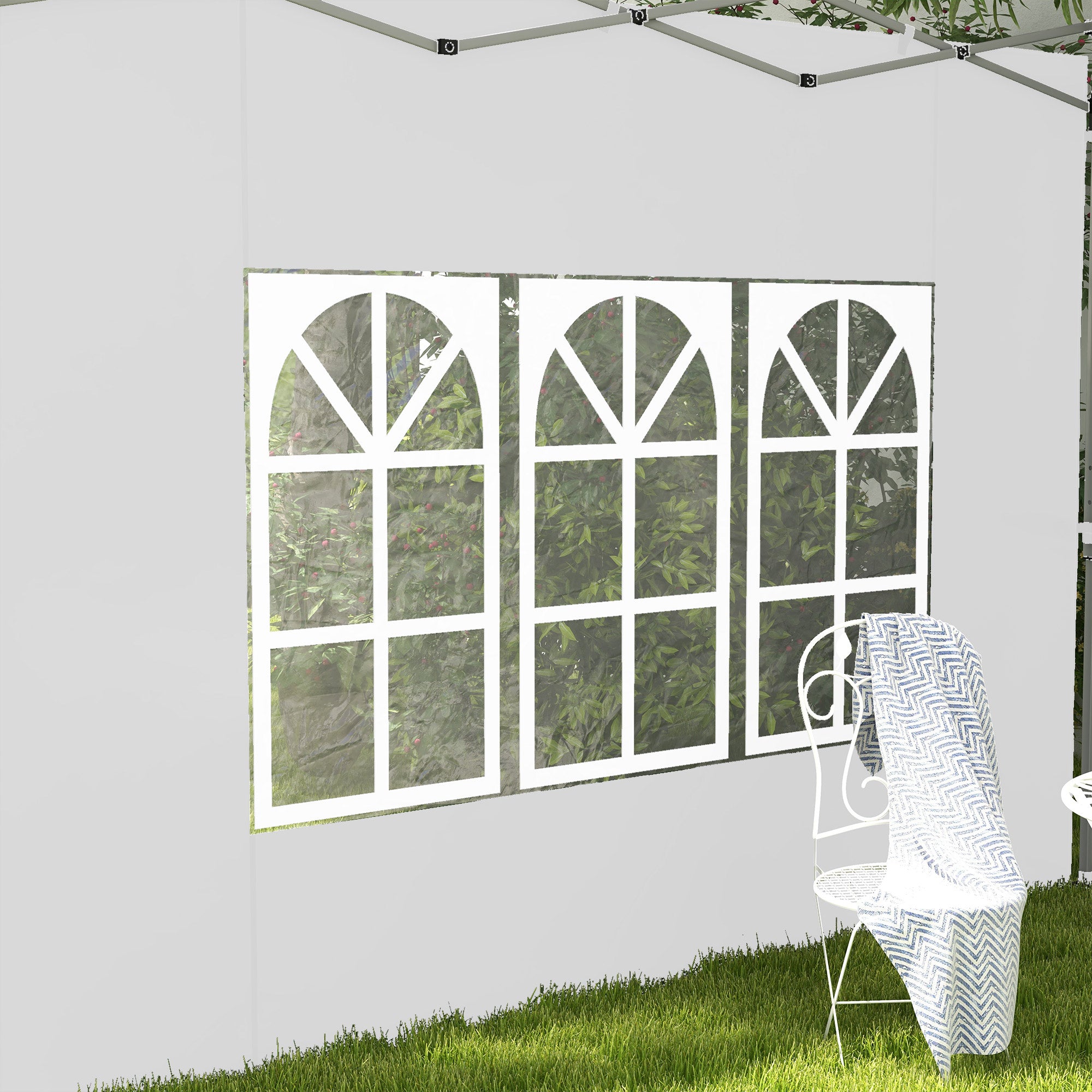 Set of 2 side walls for 3 x 3m or 3 x 4m gazebo, panel for pavilion, with window, made of oxford fabric, 295 x 195 cm, white