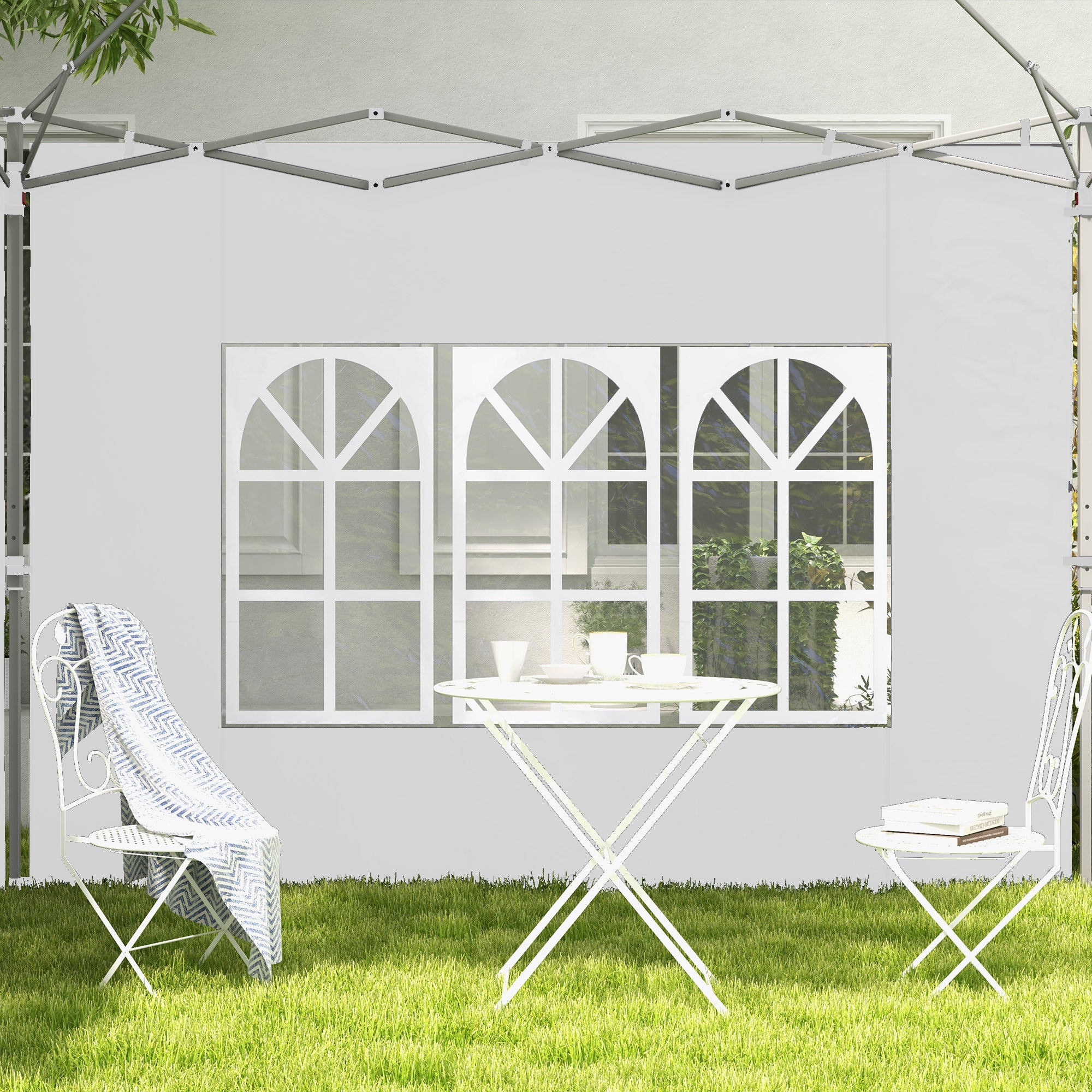 Set of 2 side walls for 3 x 3m or 3 x 4m gazebo, panel for pavilion, with window, made of oxford fabric, 295 x 195 cm, white
