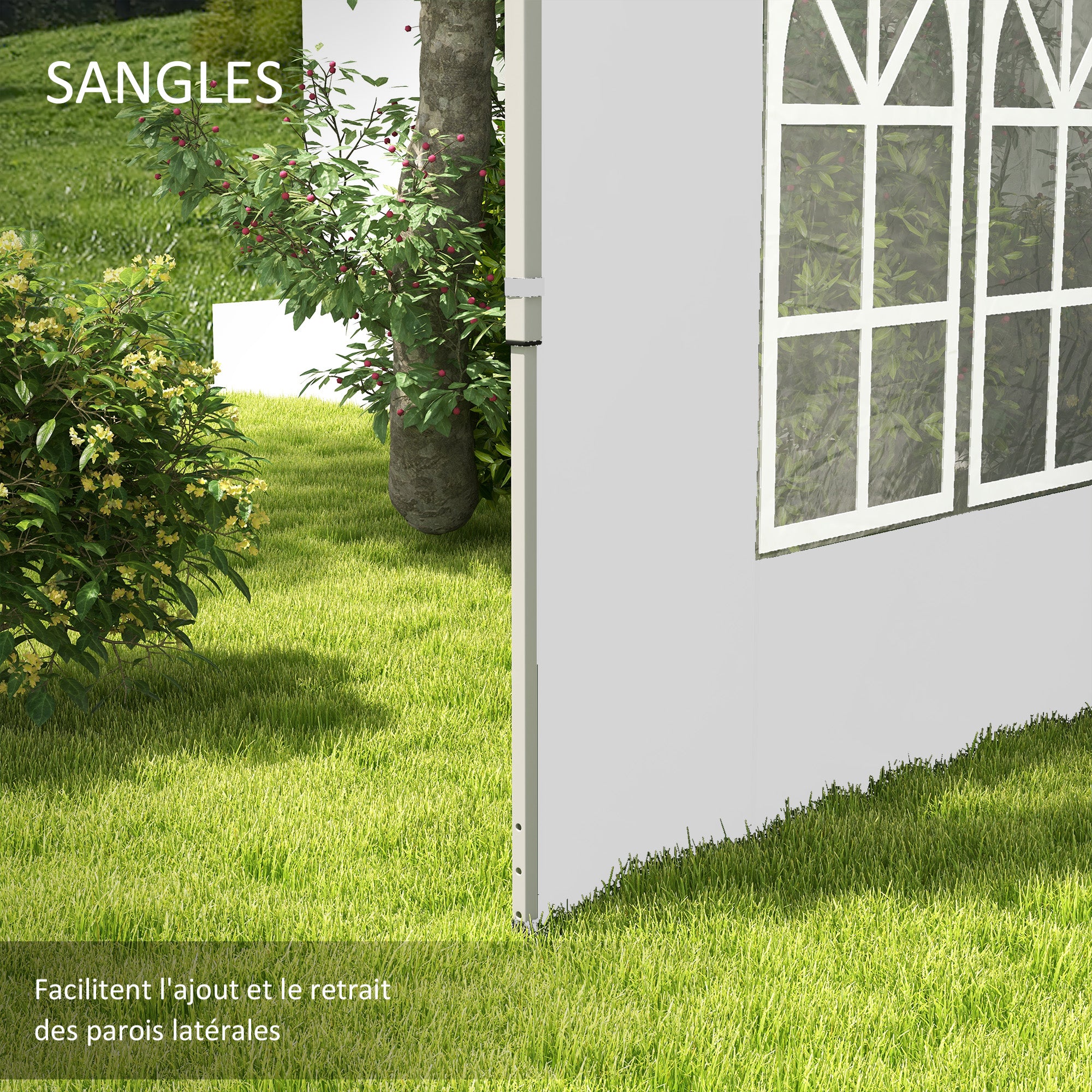 Set of 2 side walls for 3 x 3m or 3 x 4m gazebo, panel for pavilion, with window, made of oxford fabric, 295 x 195 cm, white