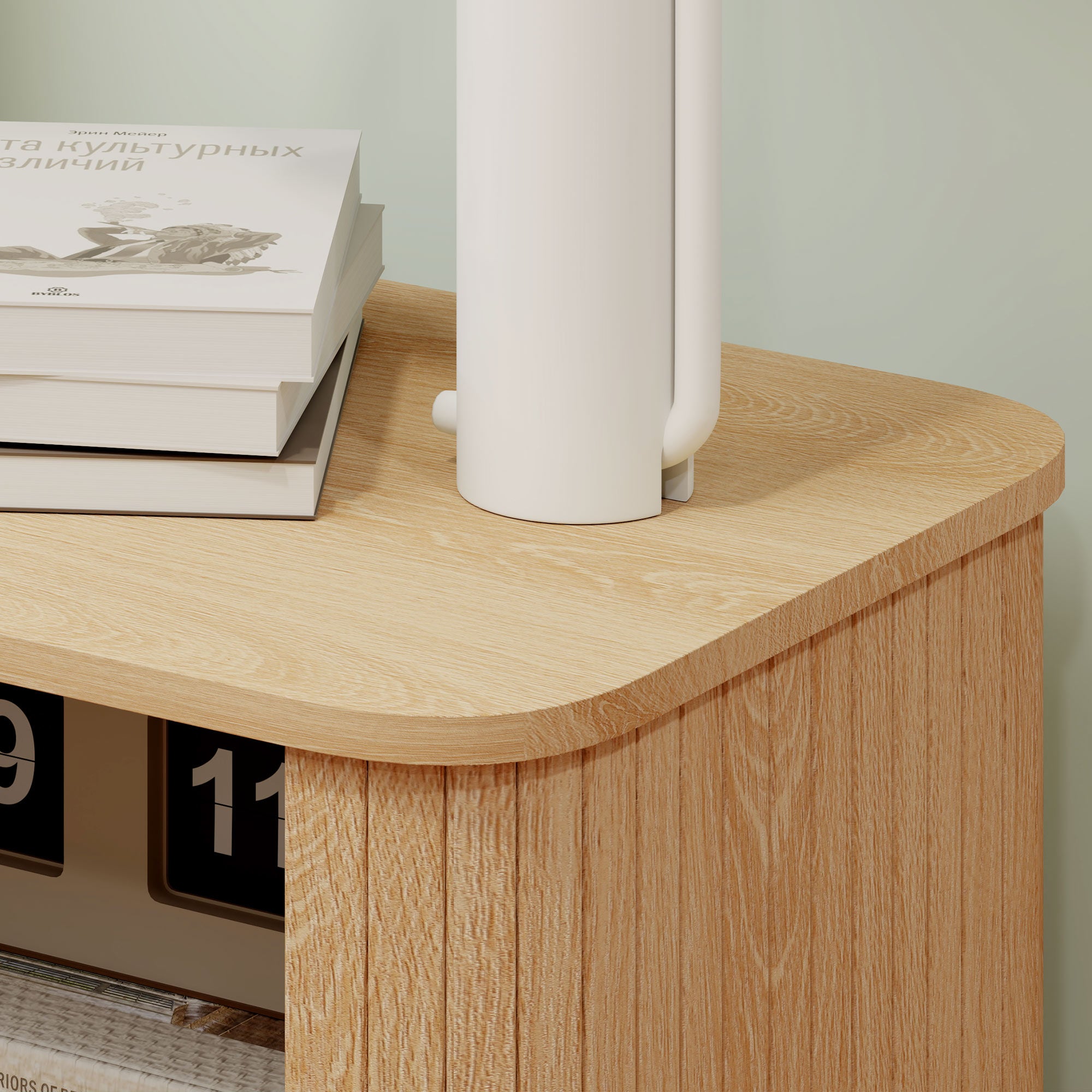 Bedside Table Nightstand with Sliding Doors 2 Shelves and Steel Legs Scandinavian Style for Living Room 48x40x48 cm Oak