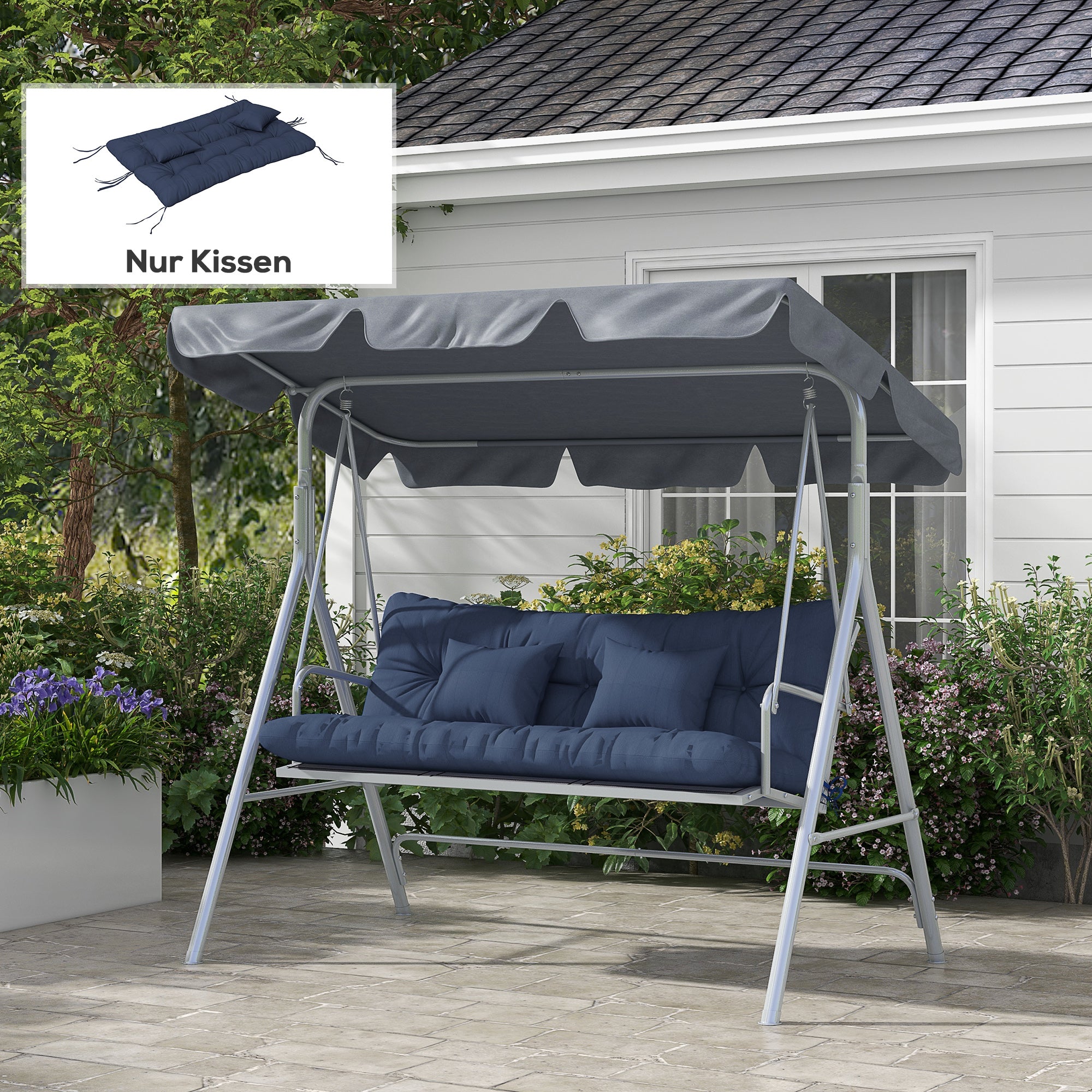 4-Piece Tufted Bench Cushion Set, 59 x 19.7 in, Water-Resistant with Ties, 4 in Thick Seat & Back Pads for Patio/Garden/Bench, Navy Blue