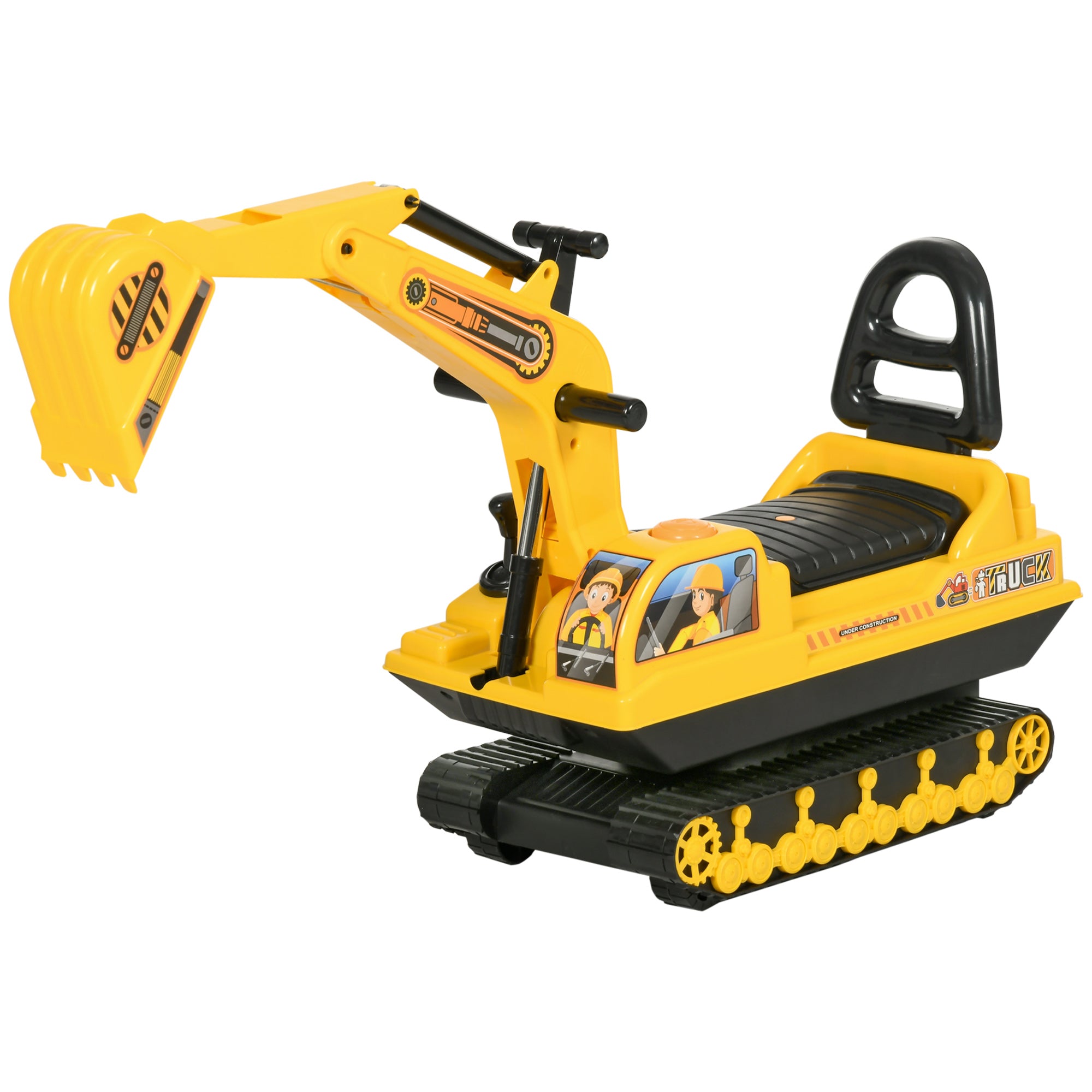 Ride-On Excavator with Shovel Horn, Kids Excavator with Storage Space Under Seat, Ride-On Excavator Vehicle for Sitting up to 30kg, Sand Excavator for Kids 1.5-4 Years Yellow