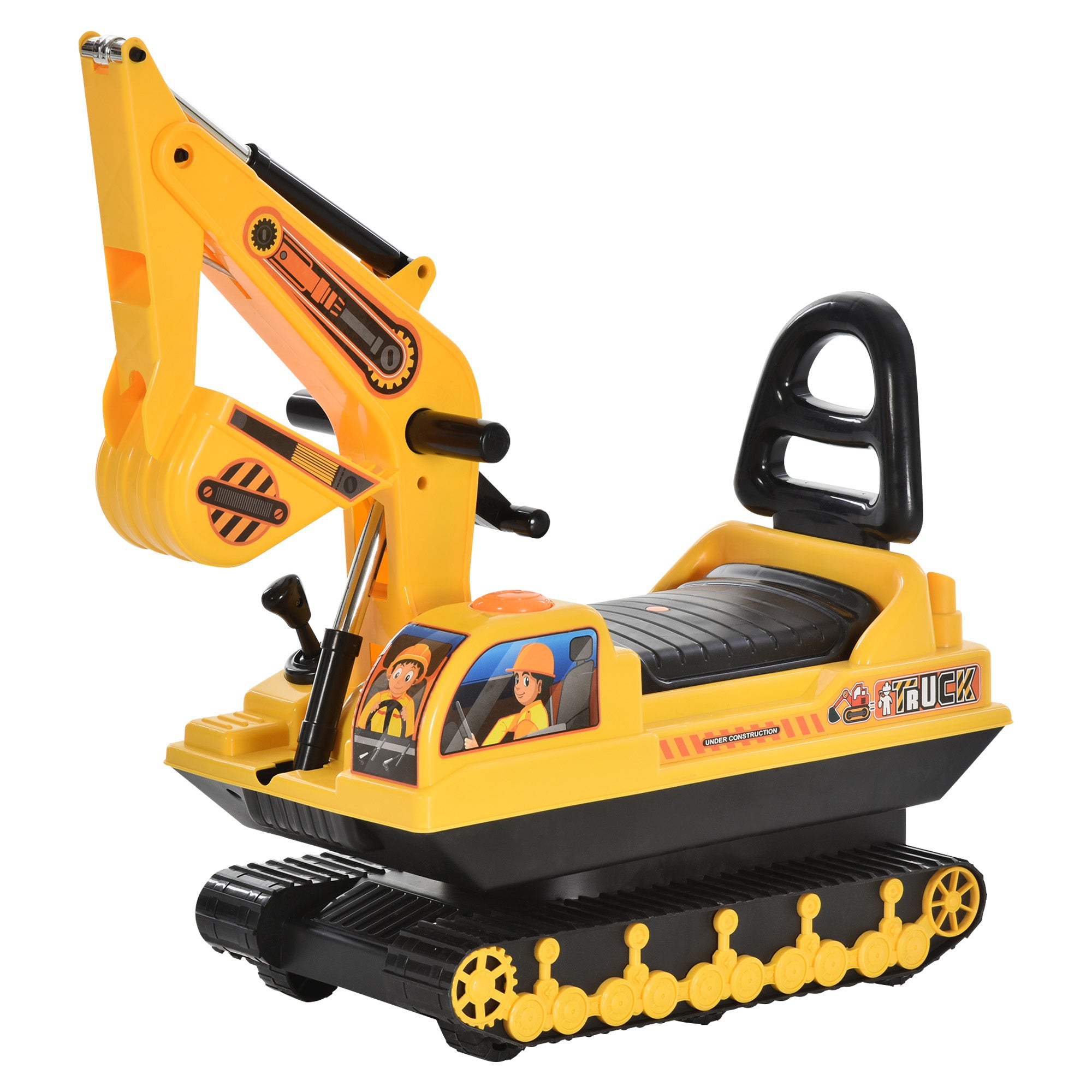 Ride-On Excavator with Shovel Horn, Kids Excavator with Storage Space Under Seat, Ride-On Excavator Vehicle for Sitting up to 30kg, Sand Excavator for Kids 1.5-4 Years Yellow