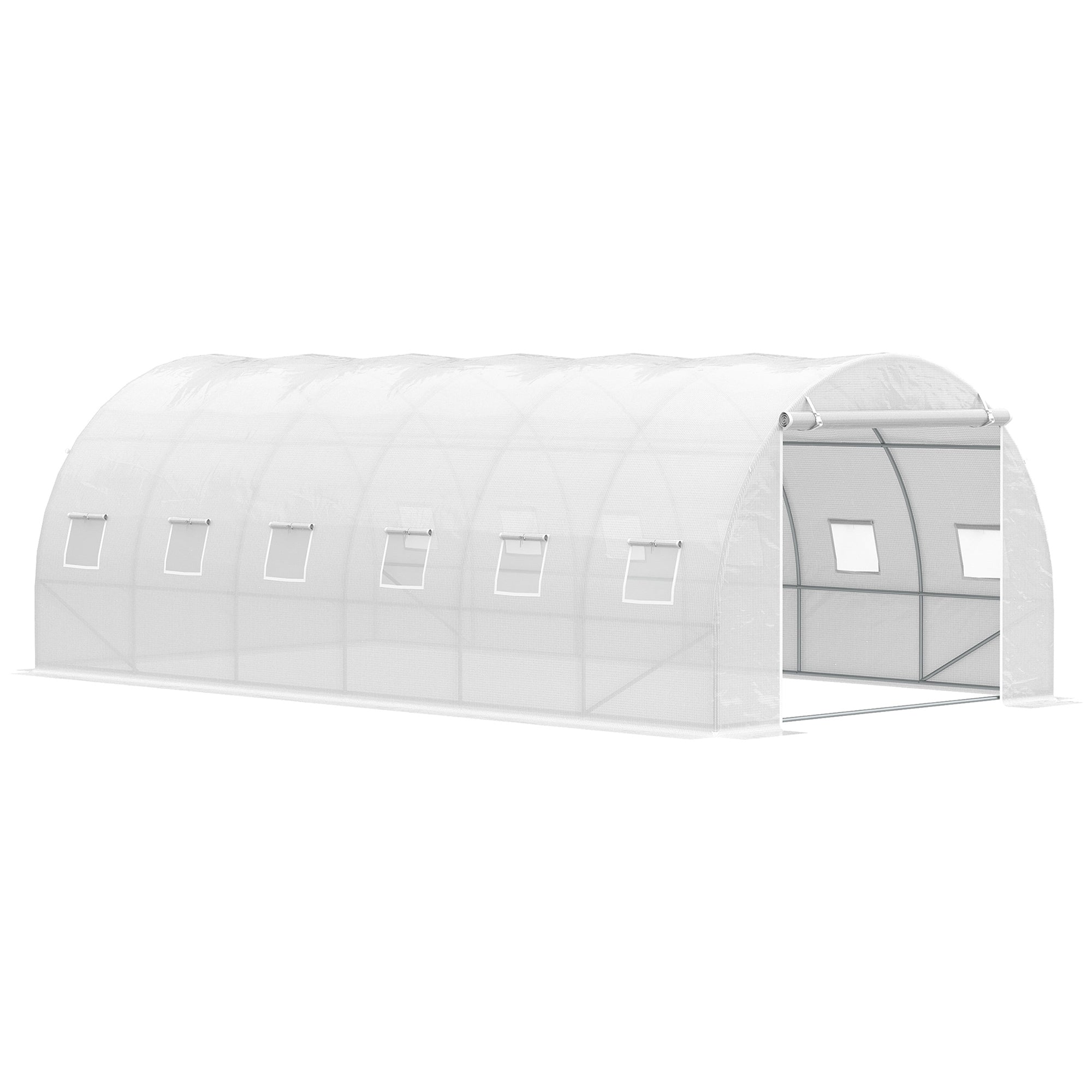 6x3x2 m Tunnel Greenhouse Garden with Roll-Up Door 12 Mesh Windows PE 140 g/m² and Galvanized Metal for Growing Plants Vegetables White