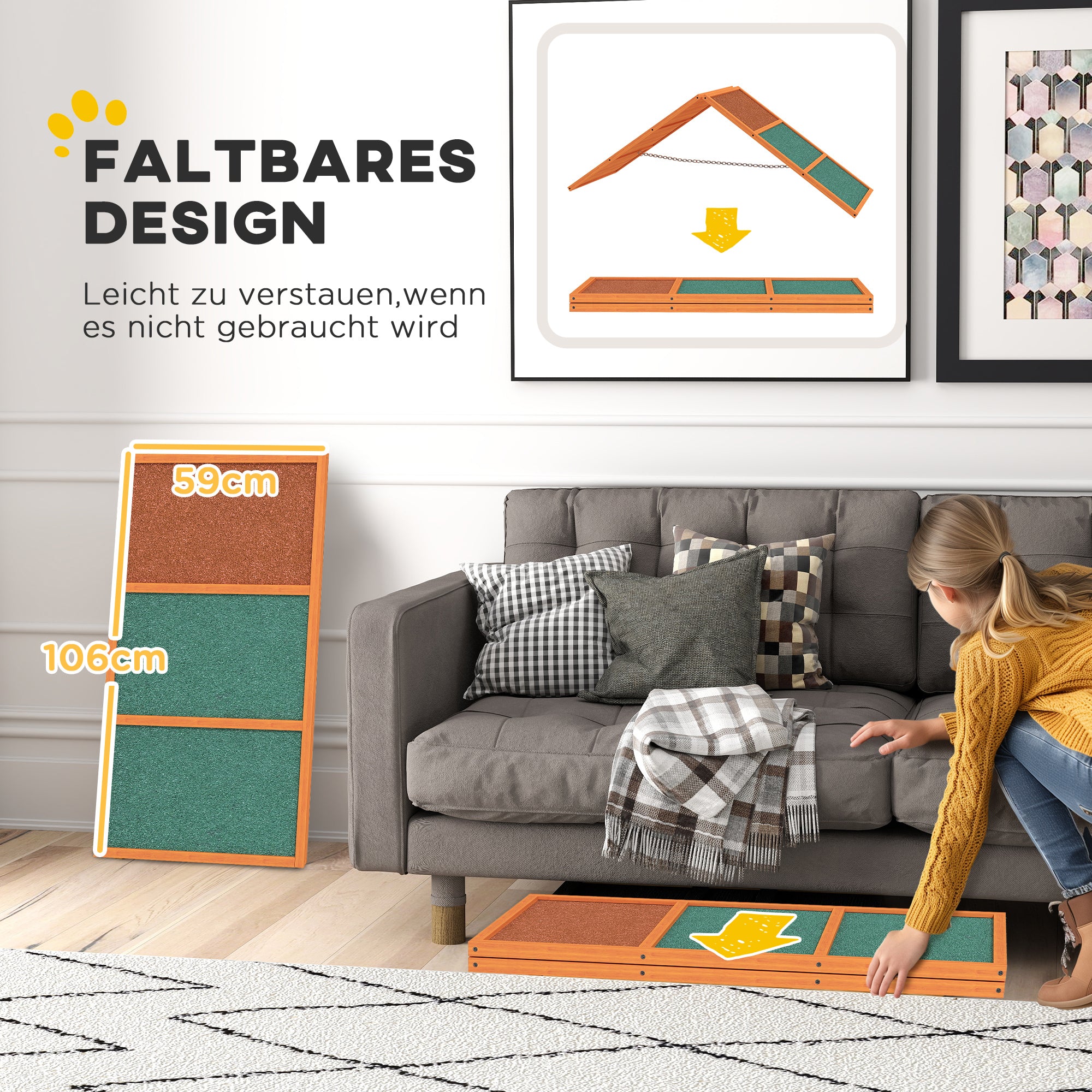 Dog Agility Bridge Agility Equipment for Dogs with Folding Bridge, Non-Slip Surface Adjustable Height Agility Device for Garden, 173 x 59 x 66 cm, Orange