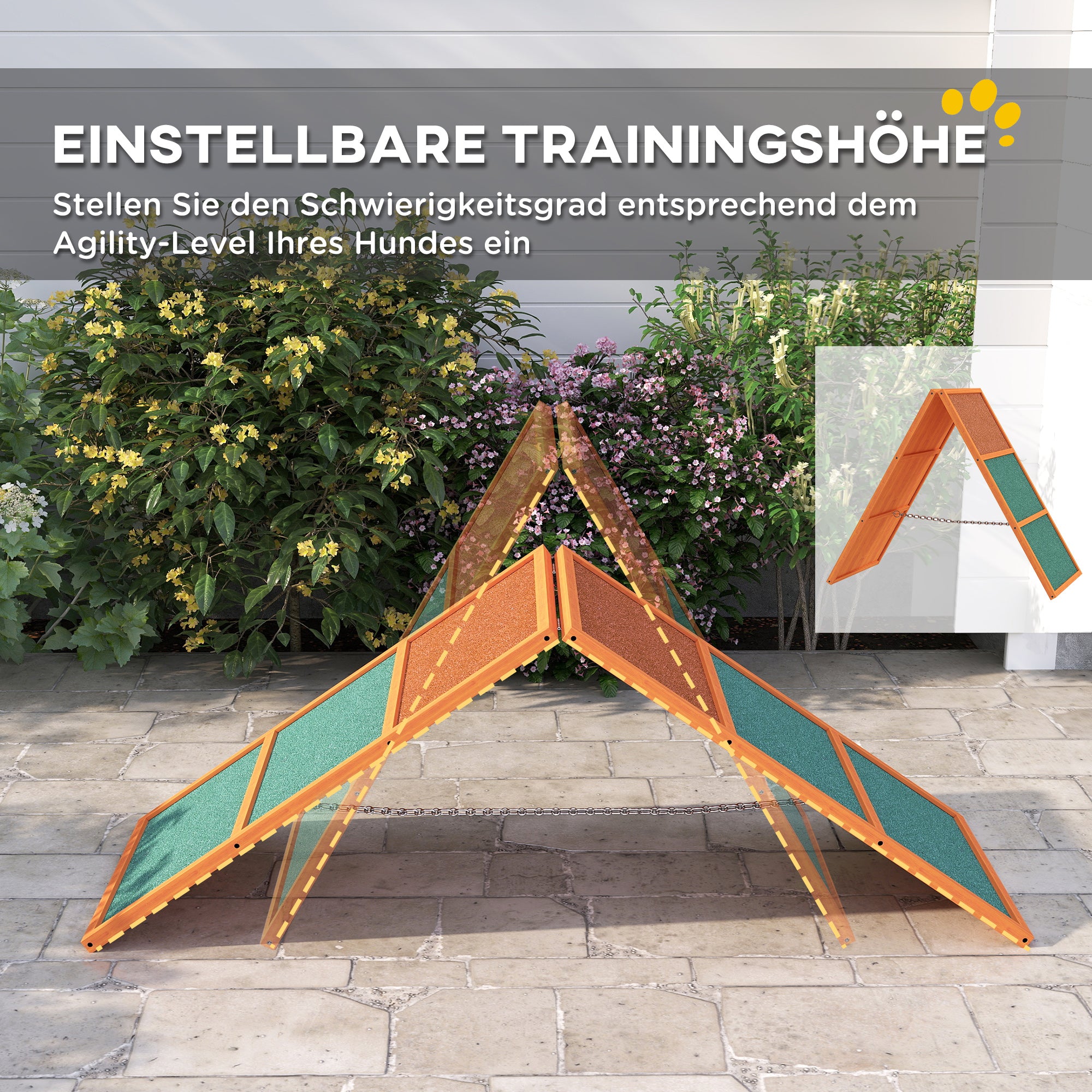 Dog Agility Bridge Agility Equipment for Dogs with Folding Bridge, Non-Slip Surface Adjustable Height Agility Device for Garden, 173 x 59 x 66 cm, Orange
