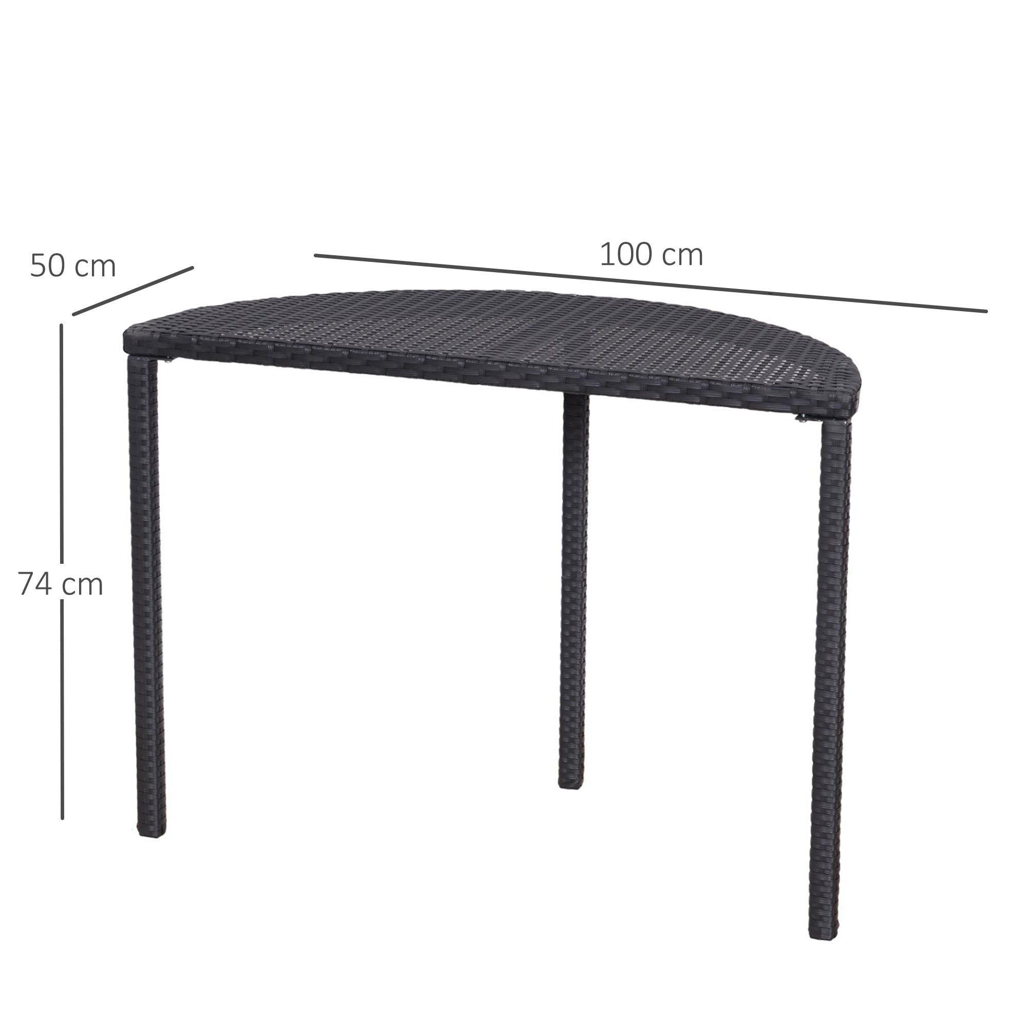 Balcony Table Garden Side Table Table Outdoor Furniture semicircular Poly Rattan Metal Black 100 x 50 x 74 cm