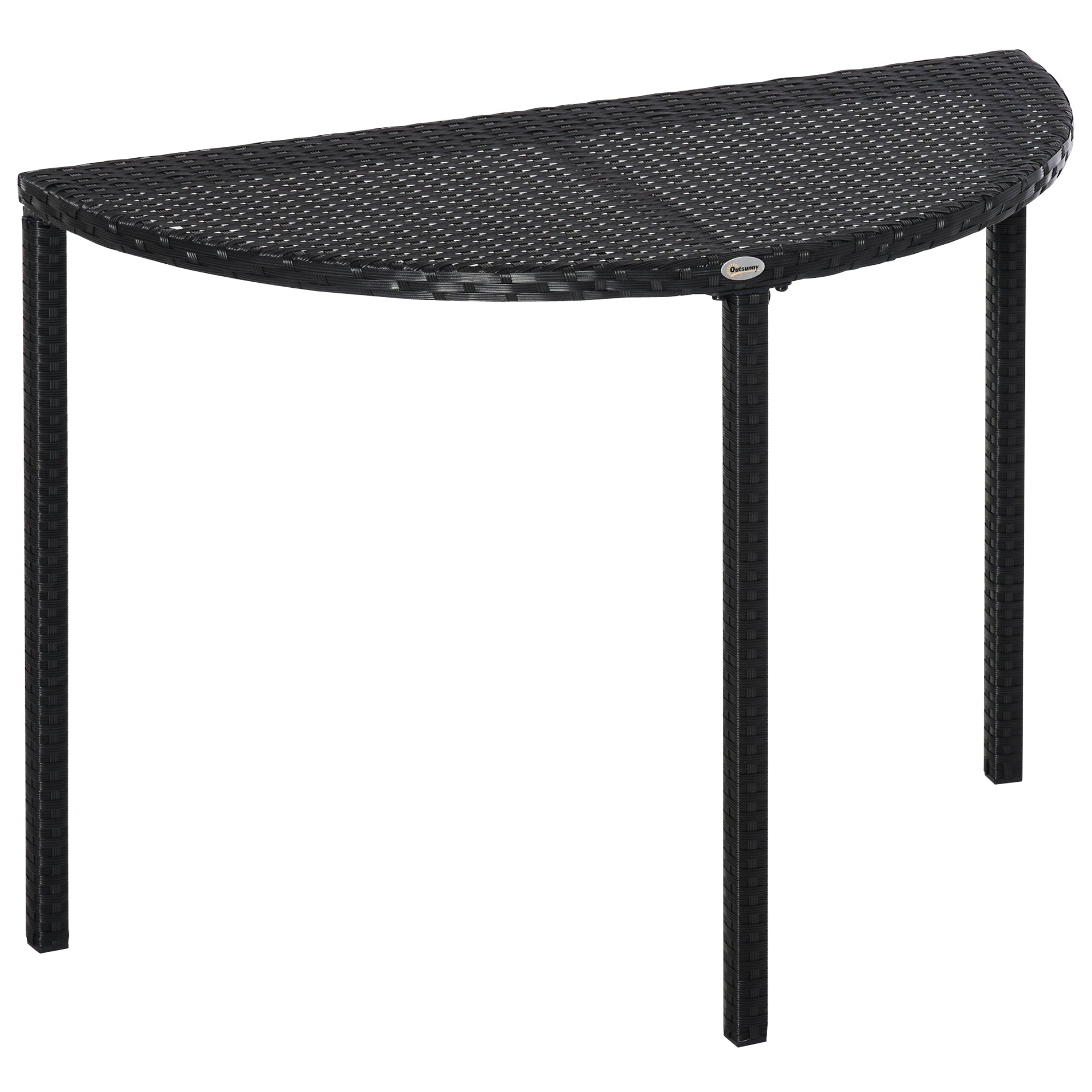 Balcony Table Garden Side Table Table Outdoor Furniture semicircular Poly Rattan Metal Black 100 x 50 x 74 cm