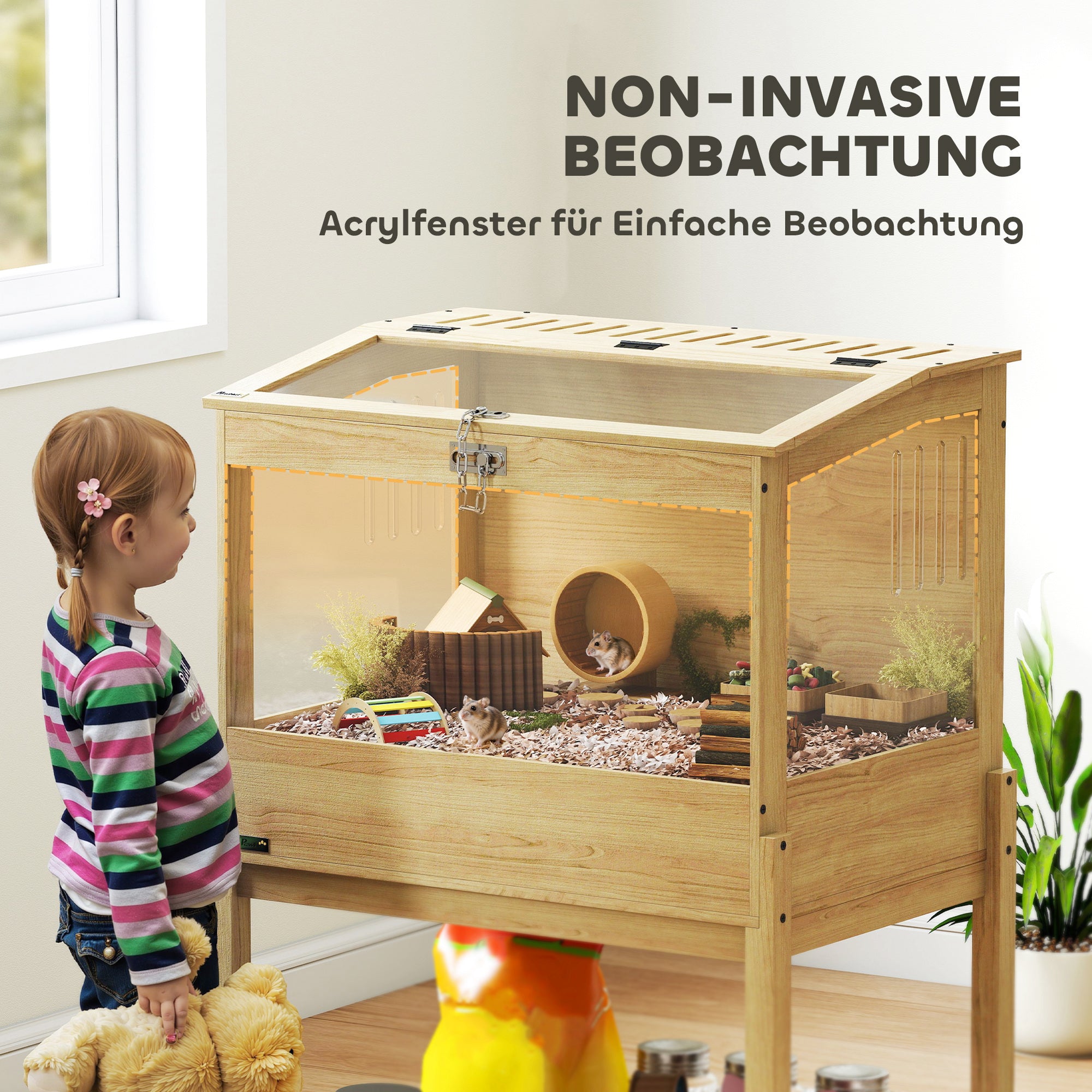 Hamster Cage 2 Tiers Small Animal Cage with Foldable Lid, Large Pet House Cage for Hamster Dwarf Hamster 83.2 x 50 x 103 cm Natural Wood