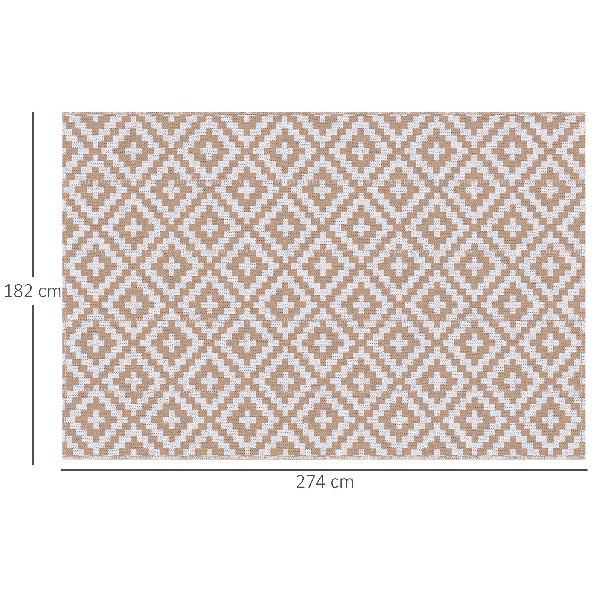 Outdoor Rug 182x274 cm Reversible Rug with Geometric Rhombus Pattern Waterproof for Terrace Balcony Patio Camping Beach Brown and White