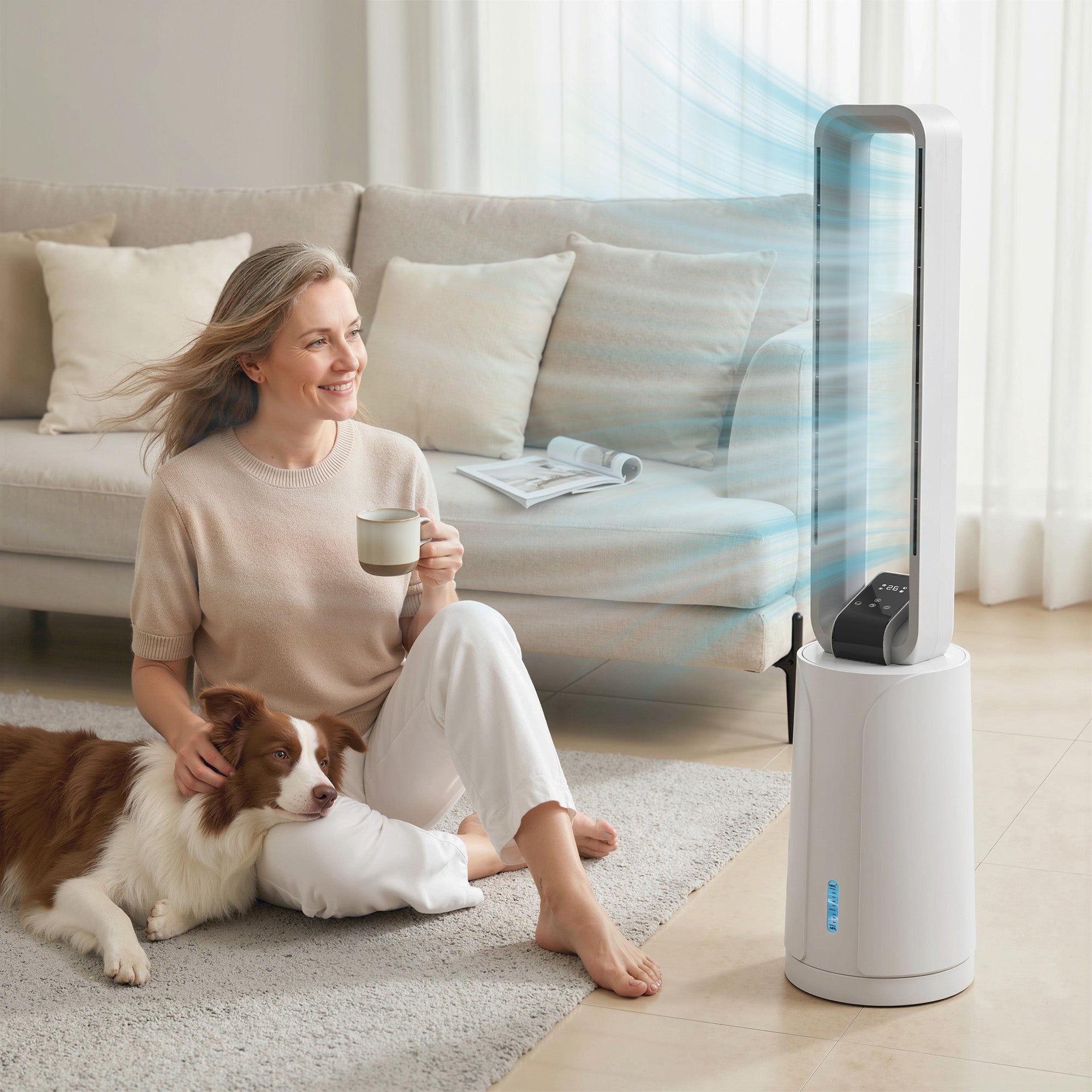 3-in-1 Portable Evaporative Air Cooler — Humidifier & Fan, 2 Ice Packs, 1.7 L Tank, 15-Hour Timer, 70° Oscillation, Remote, White