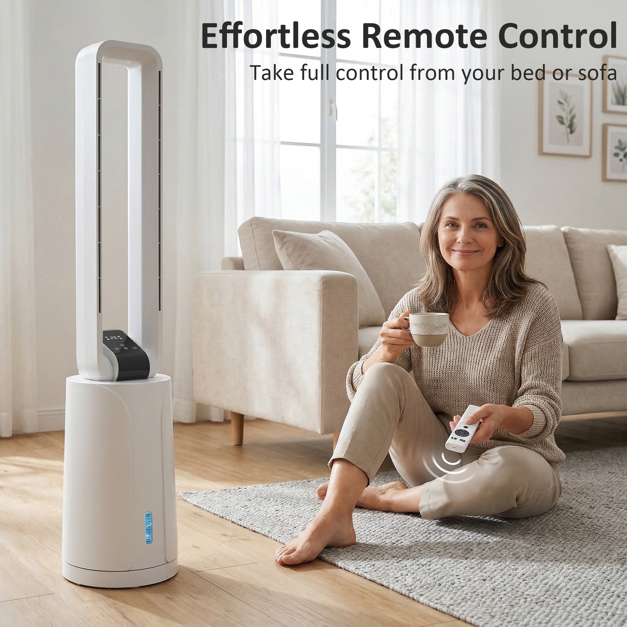 3-in-1 Portable Evaporative Air Cooler — Humidifier & Fan, 2 Ice Packs, 1.7 L Tank, 15-Hour Timer, 70° Oscillation, Remote, White