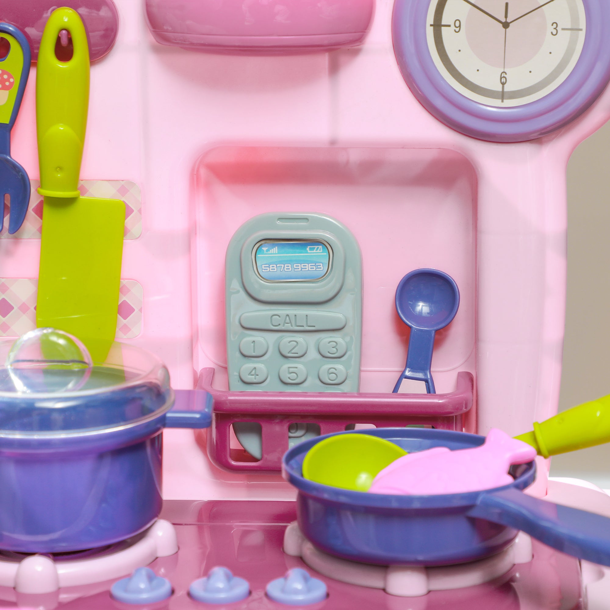 Kids Kitchen Playset Toy 38 PCS Pretend Play Kitchen Accessories - for 3-6 years with realistic lights and sounds, Pink