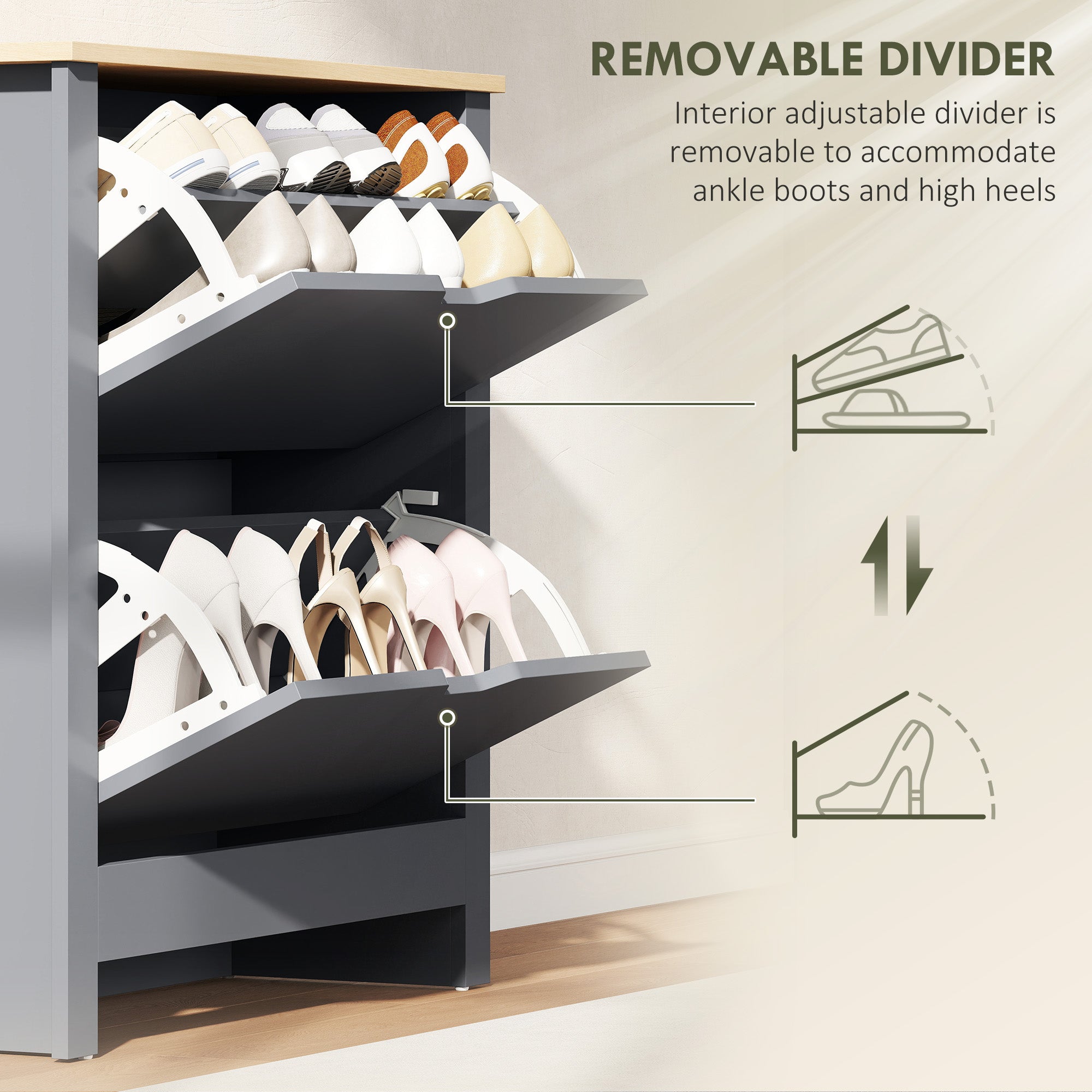Shoe Cabinet with 2 Tilt-Out Compartments, Narrow Shoe Storage with Adjustable Divider, Holds up to 12 Pairs — 28.3 x 10.2 x 31.5 in (72 x 26 x 80 cm), Dark Gray