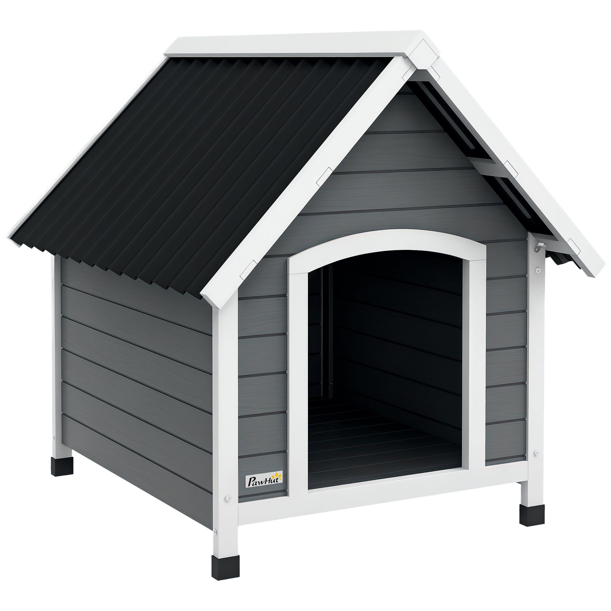 Dog House 75x88x82 cm Medium Dog Kennel with Imitation Tile Roof Elevated Base and Removable Floor for Outdoor Gray