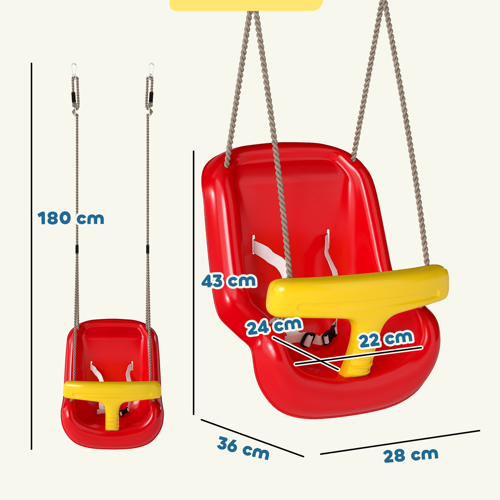 Toddler Swing with High Back & T-Safety Rail, Adjustable Rope — Indoor/Outdoor, Red