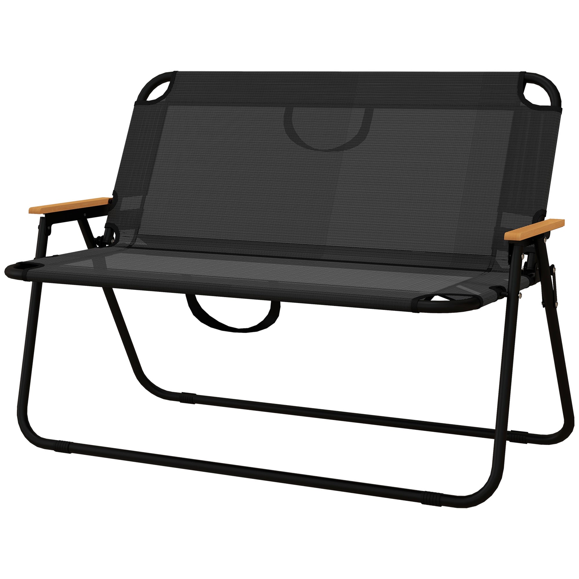 2-Seater Garden Bench, Bench, Foldable Camping Bench, Folding Bench with 220 kg Weight Capacity, for Camping, Patio, Mesh, Black, 108 x 65 x 73 cm