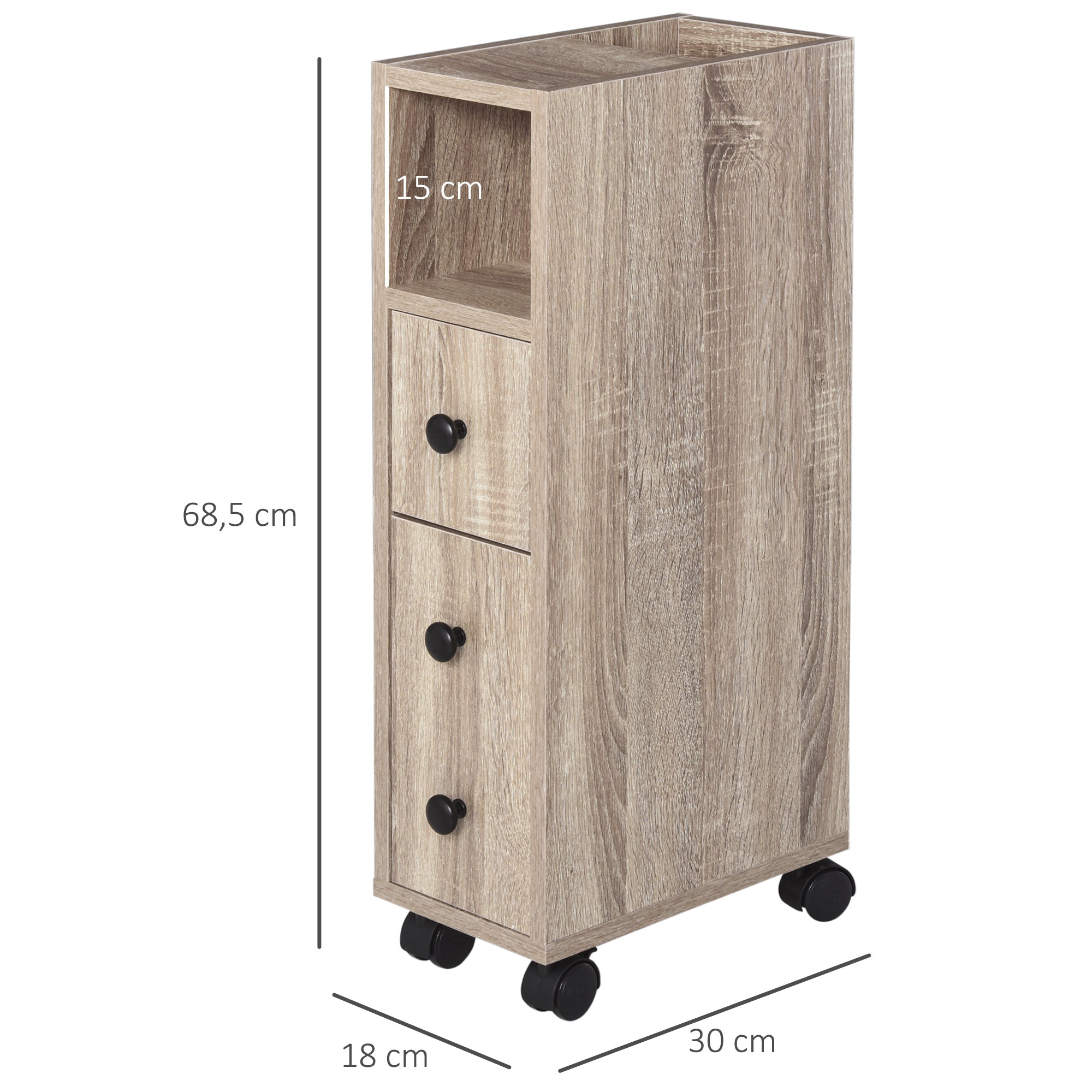 Bathroom Cabinet with Wheels Bathroom Storage Cabinet with Open Shelf Door and Drawer Space-Saving 7.1x11.8x27 inch Oak